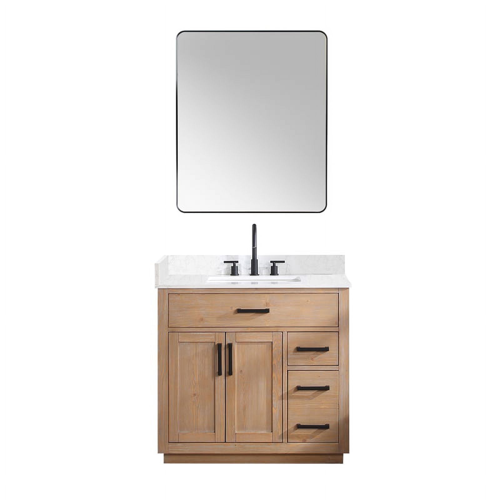 Gavino 36" Light Brown Wood Vanity with Composite Stone Top and Mirror