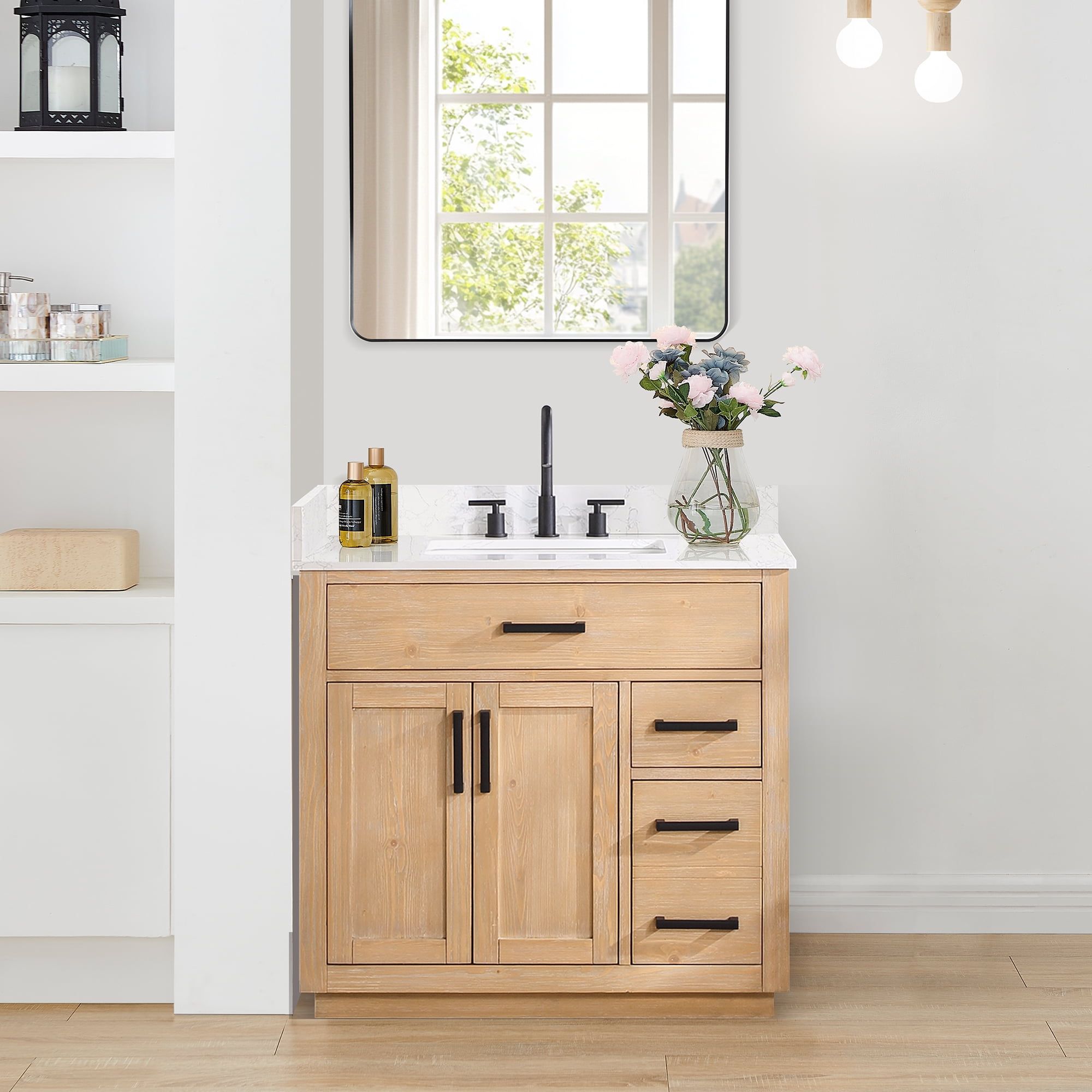 Gavino 36" Light Brown Wood Vanity with Composite Stone Top