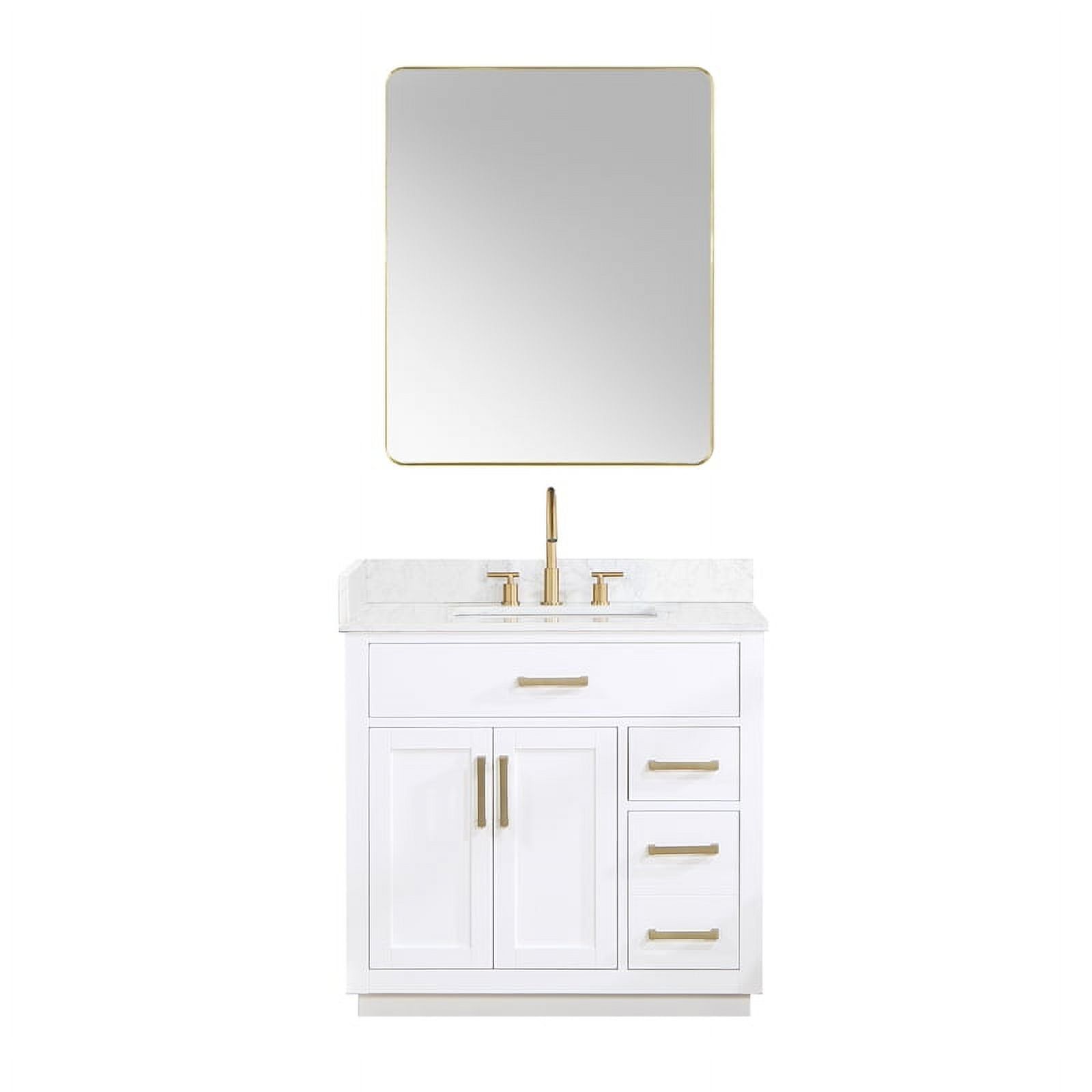 Gavino 36" White Wood Vanity with Stone Top and Mirror