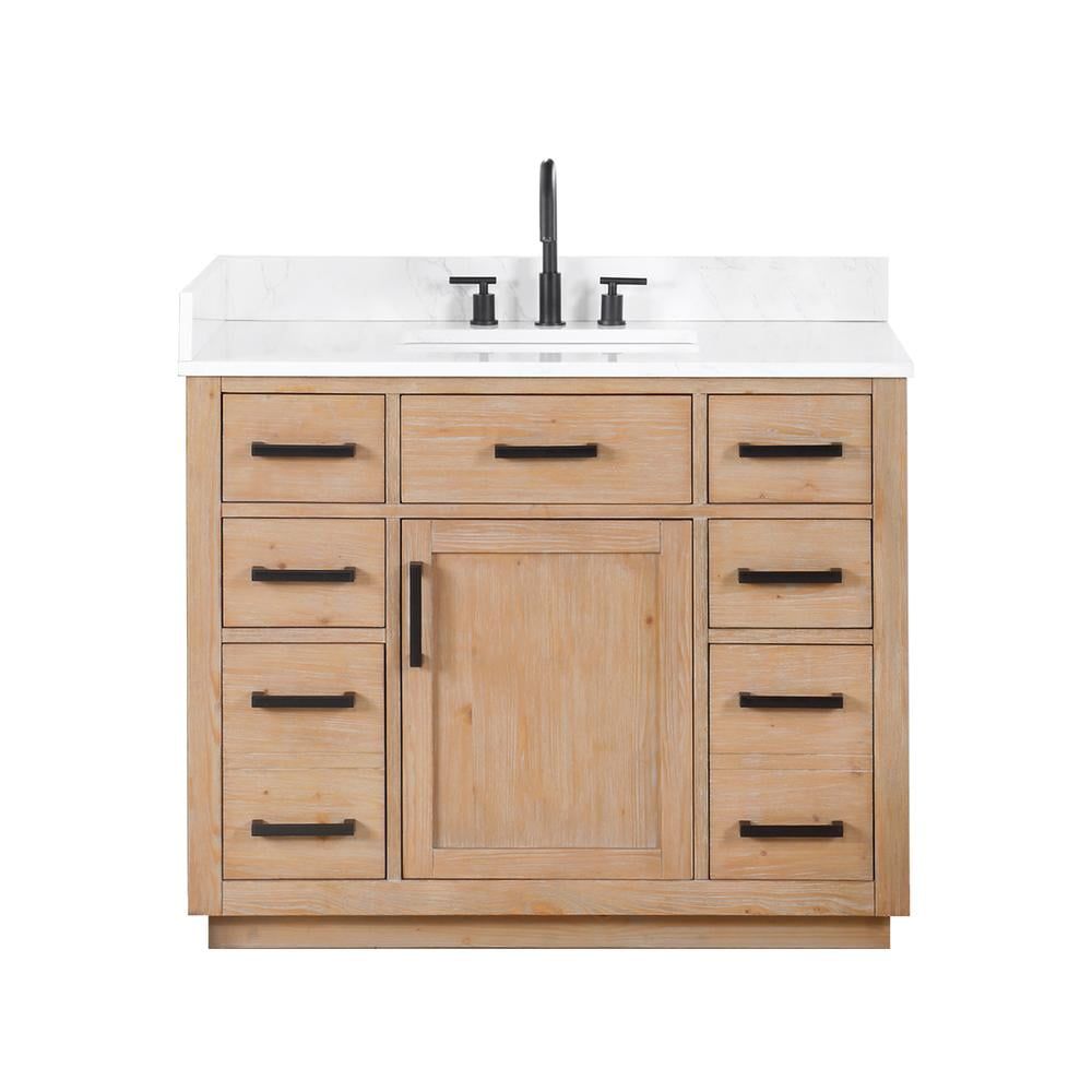 Gavino 42" Light Brown Wood Vanity with Composite Stone Top