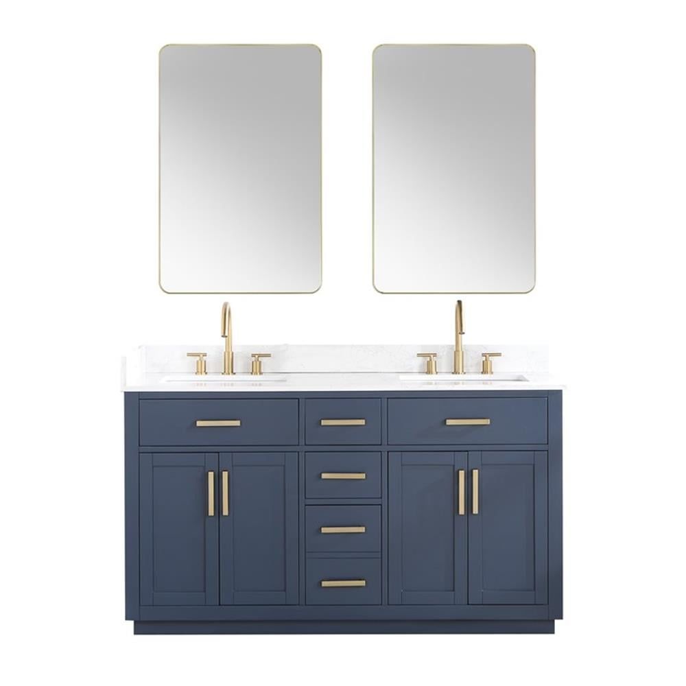 Gavino 60" Royal Blue Wood Vanity with Composite Stone Top and Mirror