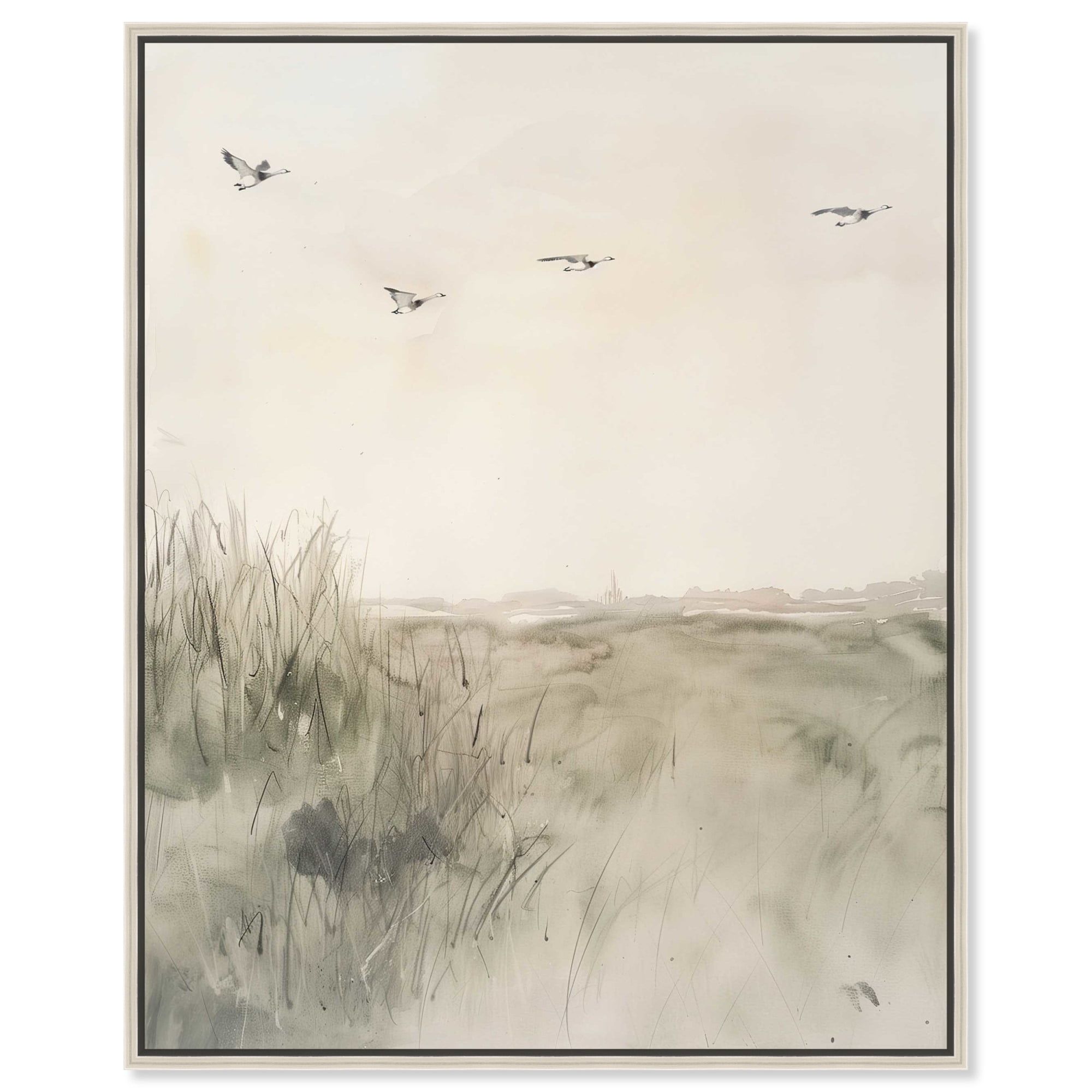 Gaviotas Large Beige and Gray Canvas Abstract Wall Art with Silver Frame