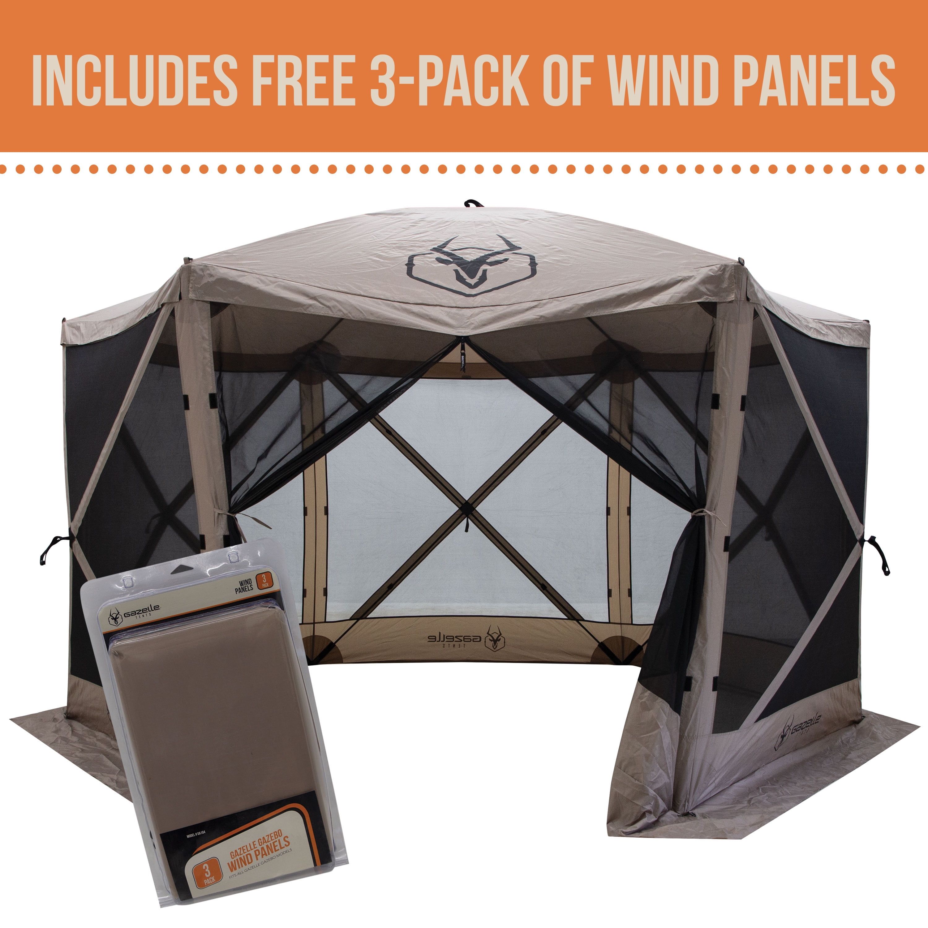 Desert Sand 6-Sided Pop-Up Gazebo with Mesh and Wind Panels