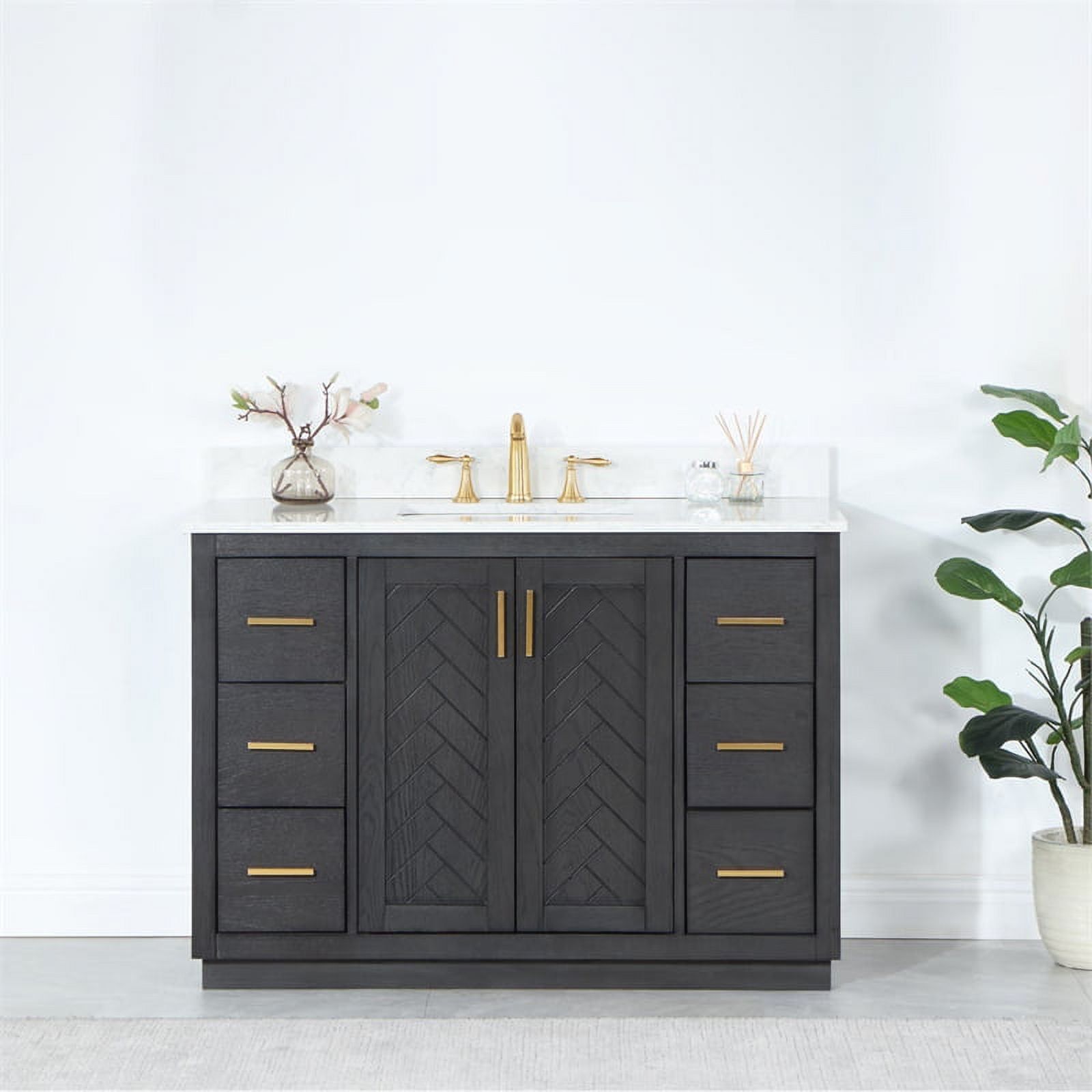 Gazsi 48" Brown Oak Bathroom Vanity with White Stone Countertop