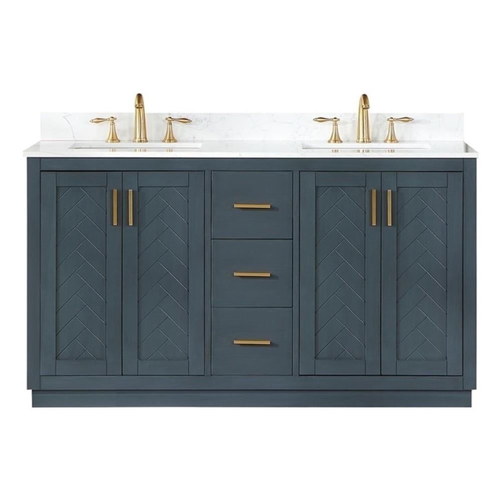 Gazsi 60" Classic Blue Double Bathroom Vanity with Composite Stone Countertop