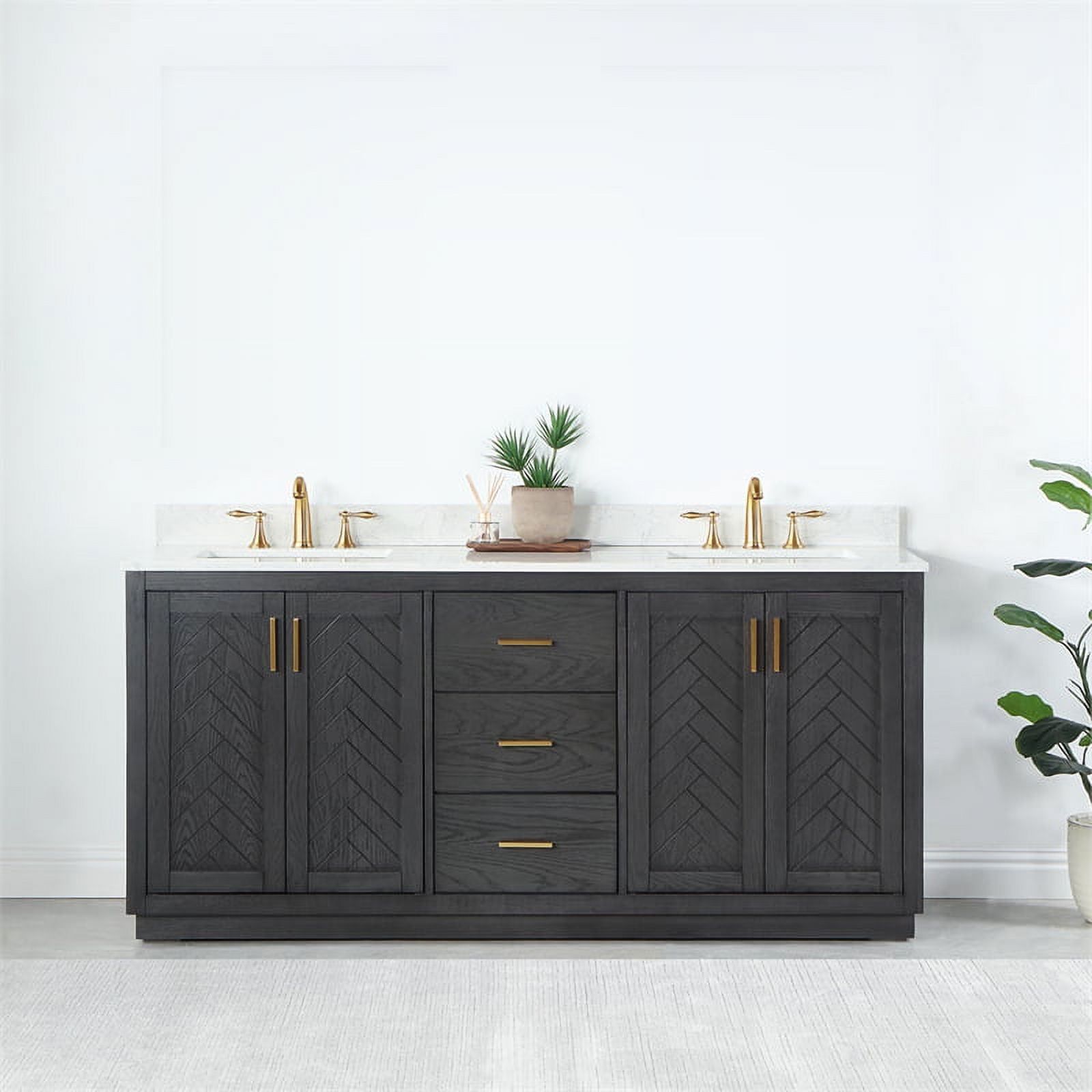 Gazsi 72" Brown Oak Double Bathroom Vanity with Composite Stone Top