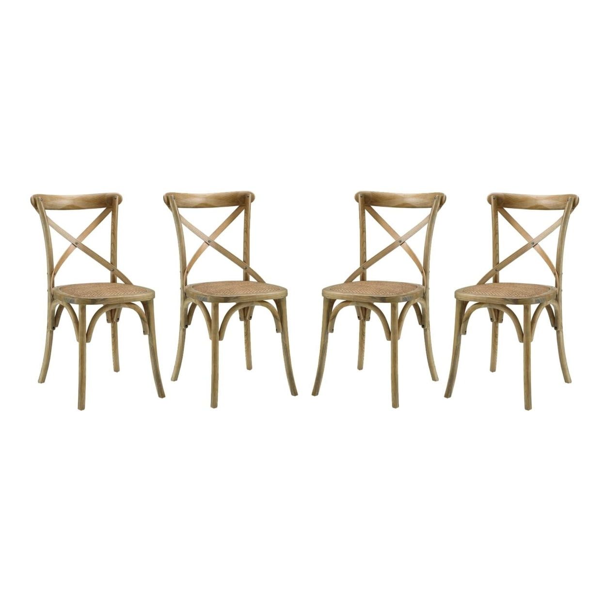 Rustic Country Charm Natural Wood Cross-Back Side Chair, Set of 4