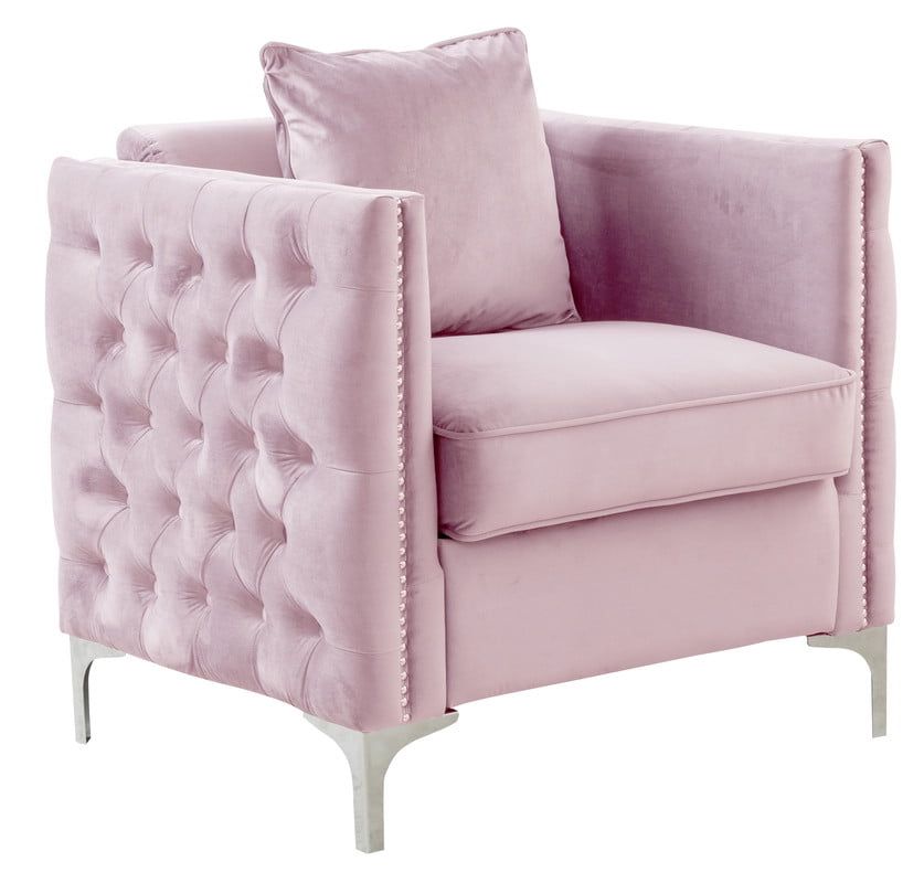 Bayberry Pink Velvet Handcrafted Chair with Pillow