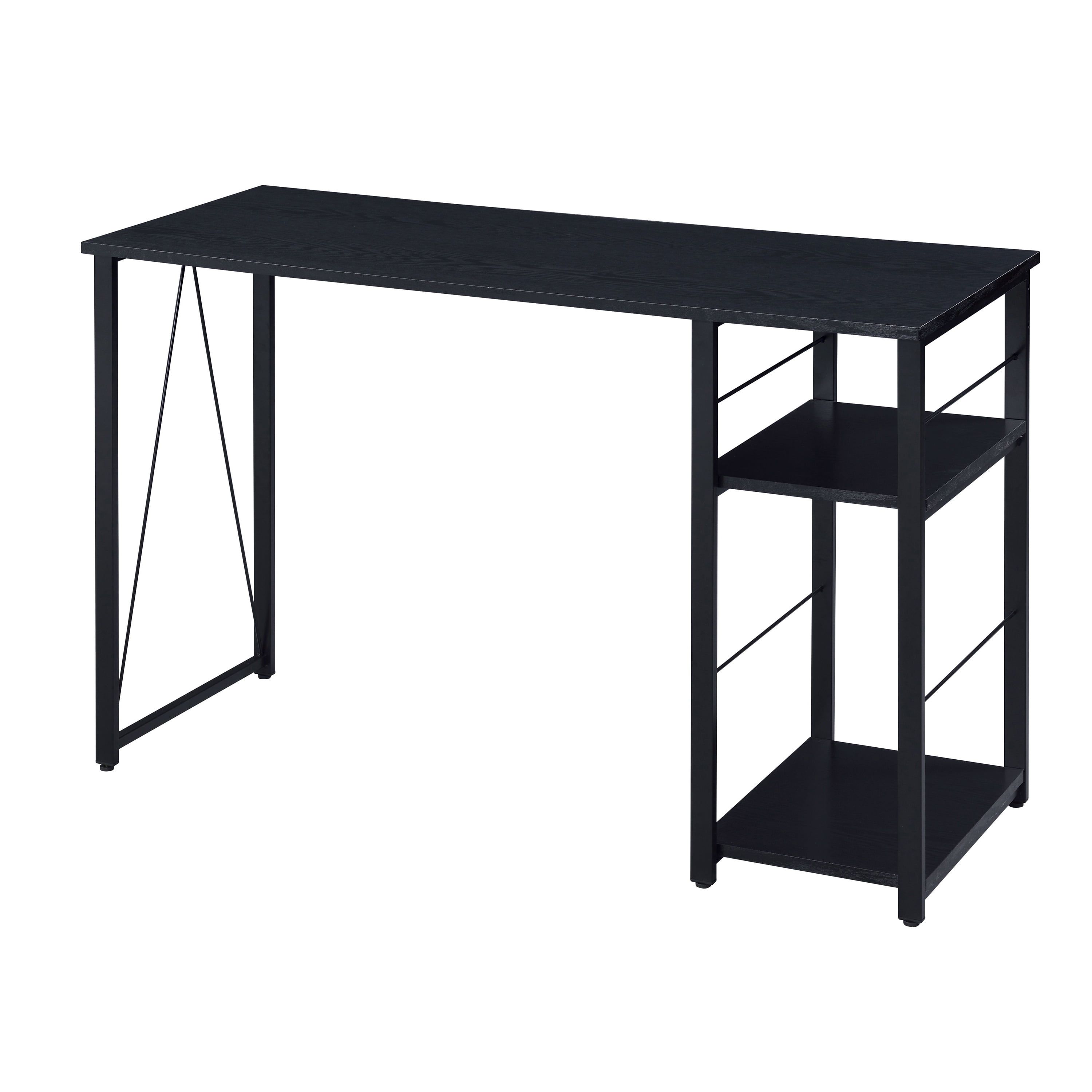 Black Wood and Metal 2-Shelf Writing Desk