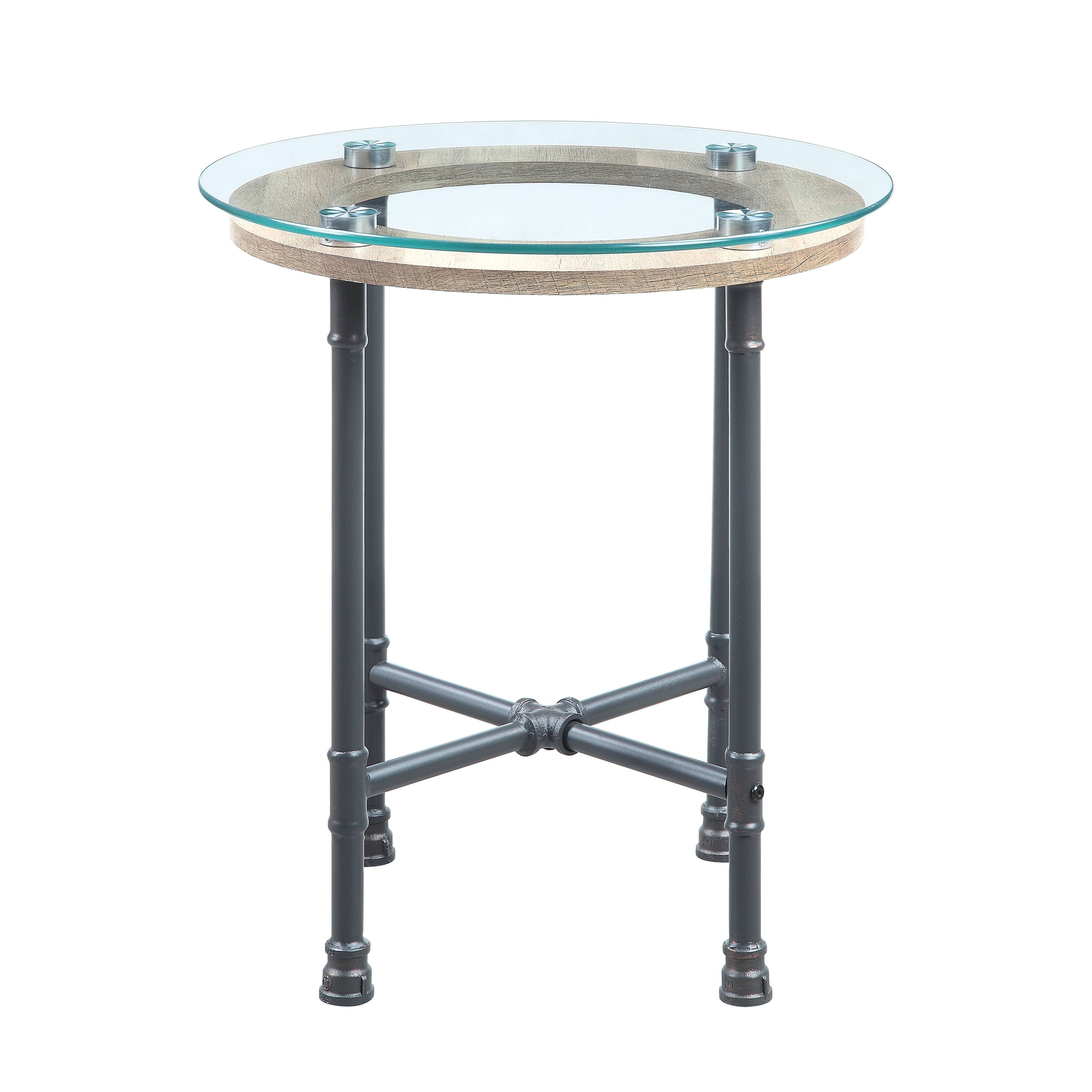 Brantley Round Clear Glass and Metal End Table