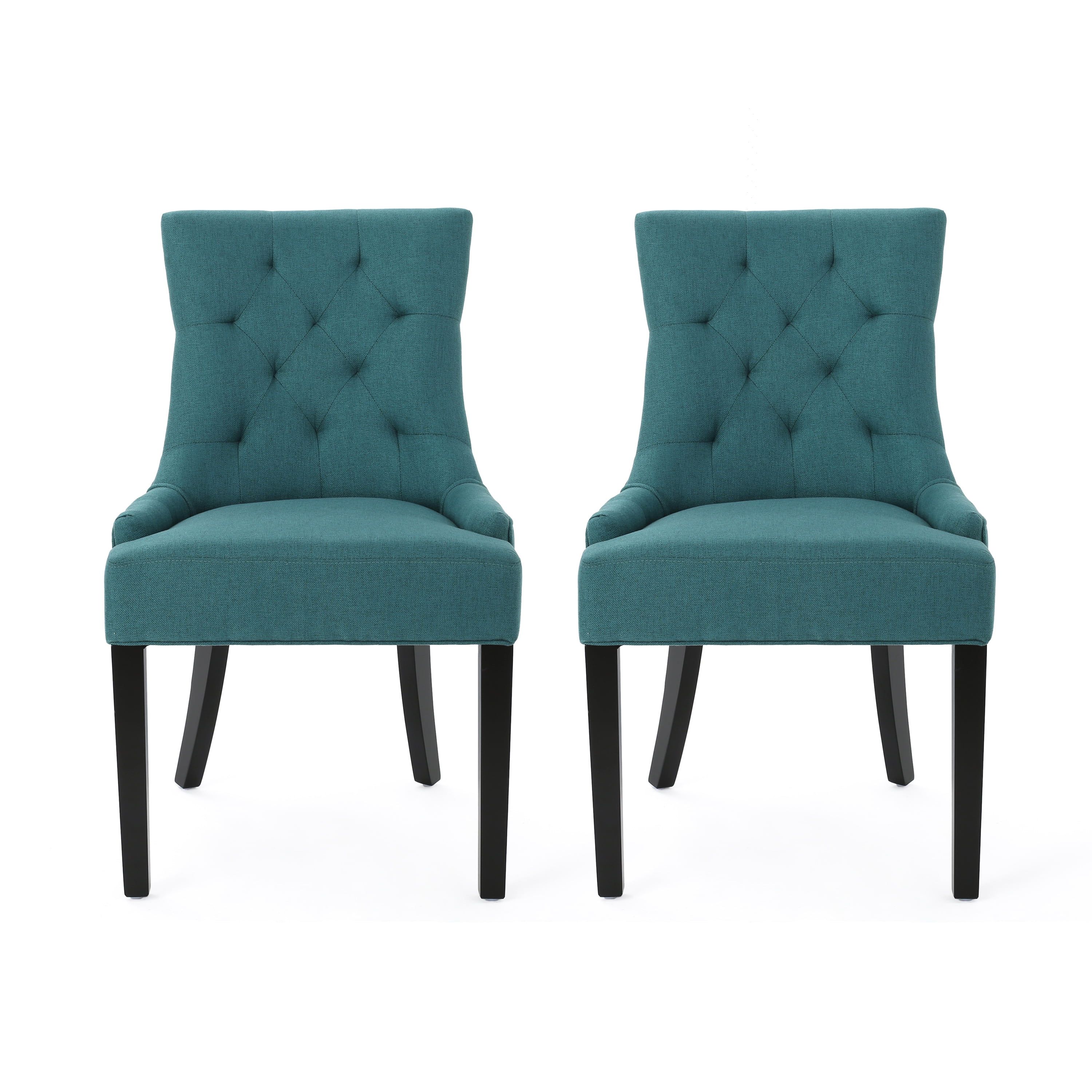 Hayden Blue Upholstered Tufted Side Chairs with Wood Legs, Set of 2