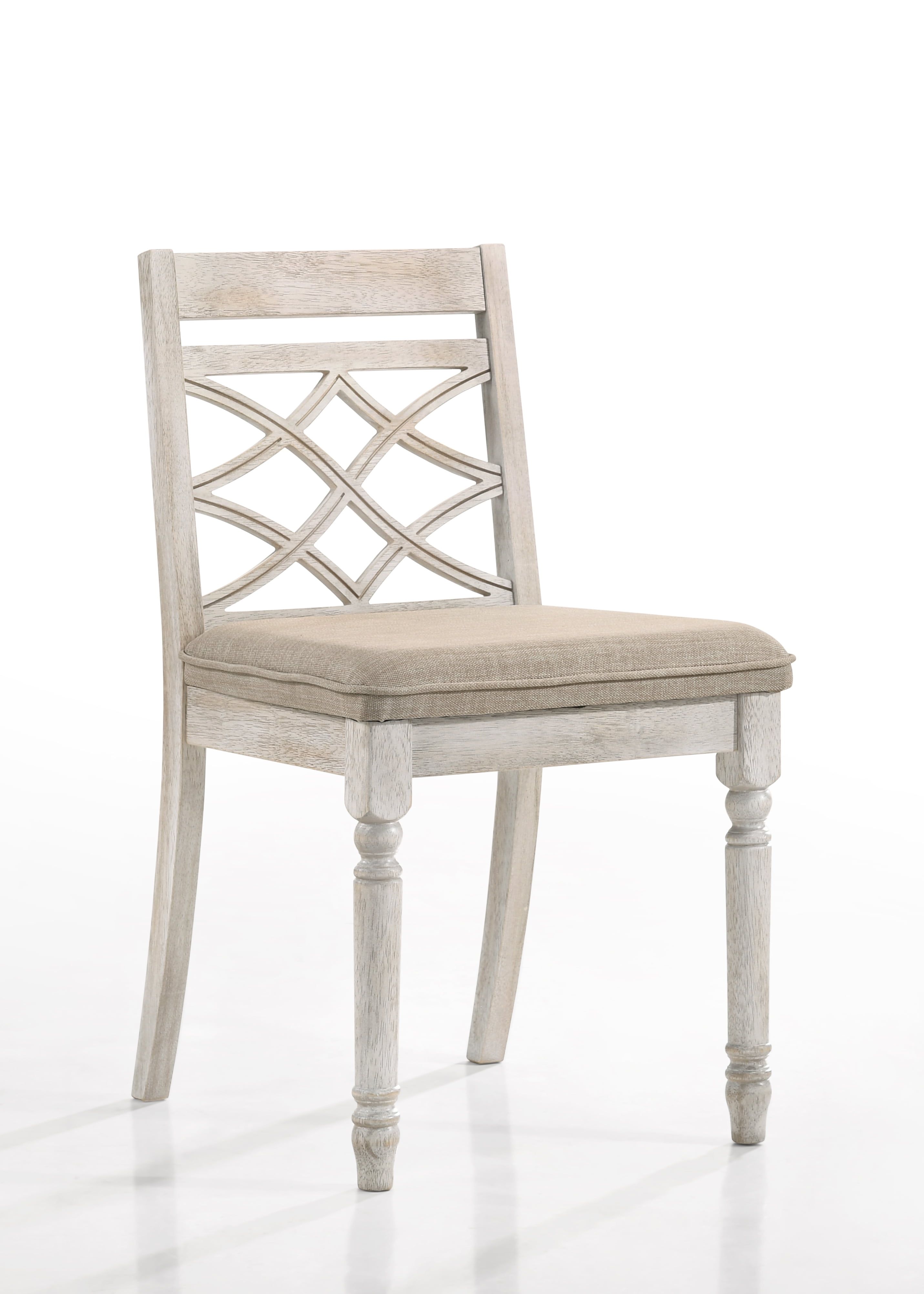 Antique White Upholstered Side Chair with Wood Frame