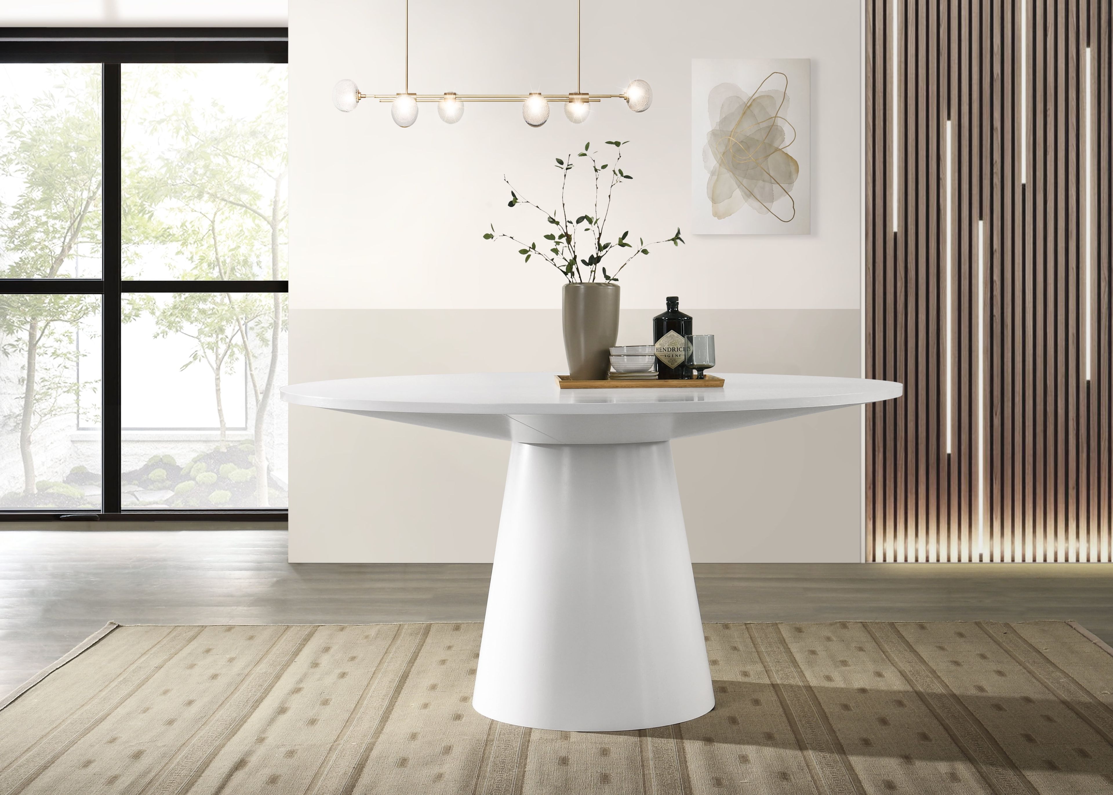 White Round Pedestal Base Contemporary Dining Table