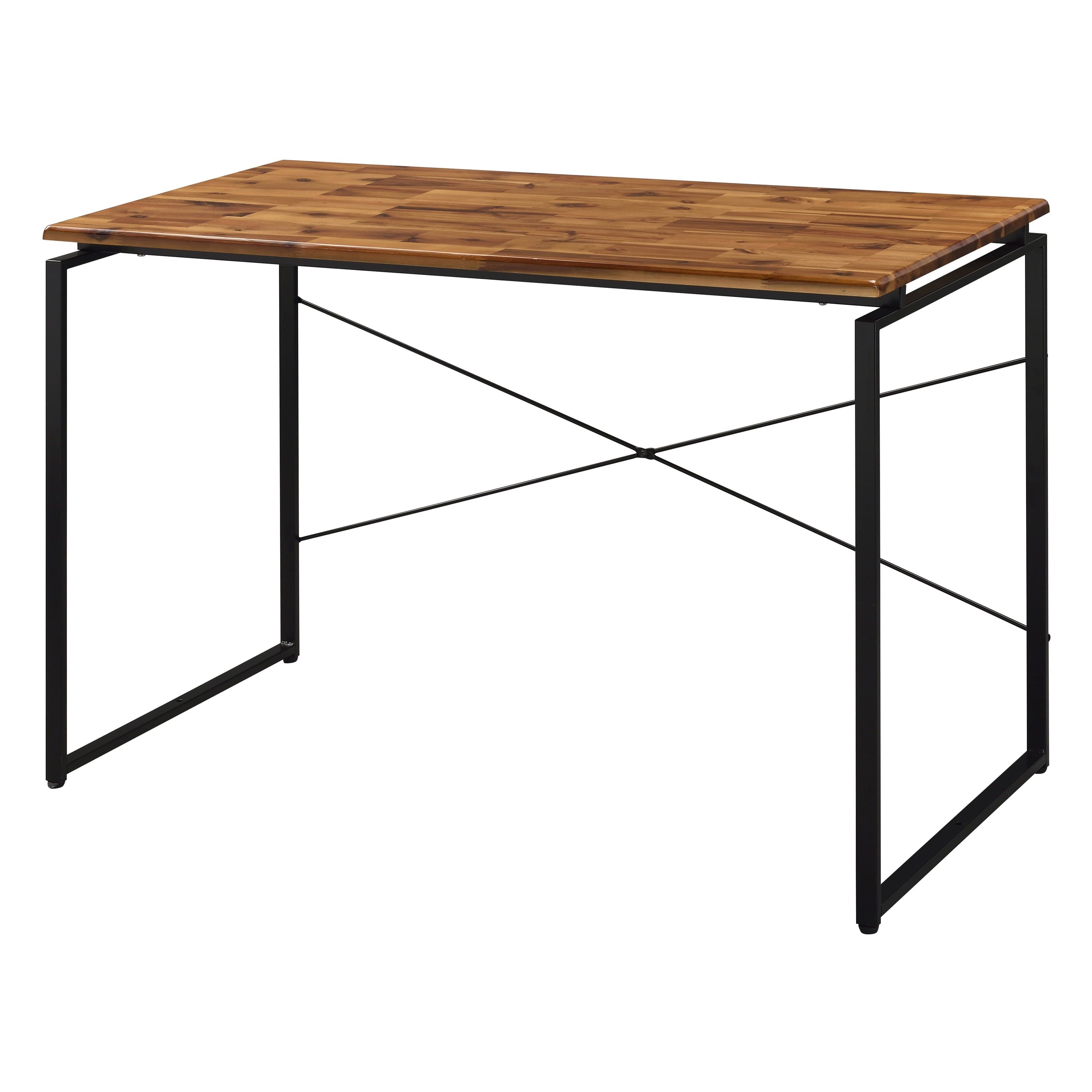 Oak and Black Writing Desk with Metal Sled Base