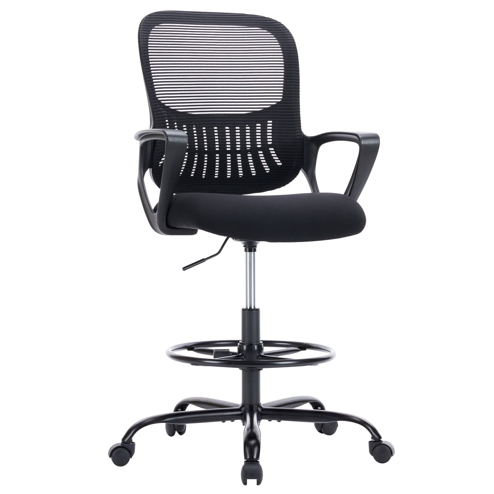 Black Mesh Adjustable Swivel Drafting Chair with Footrest