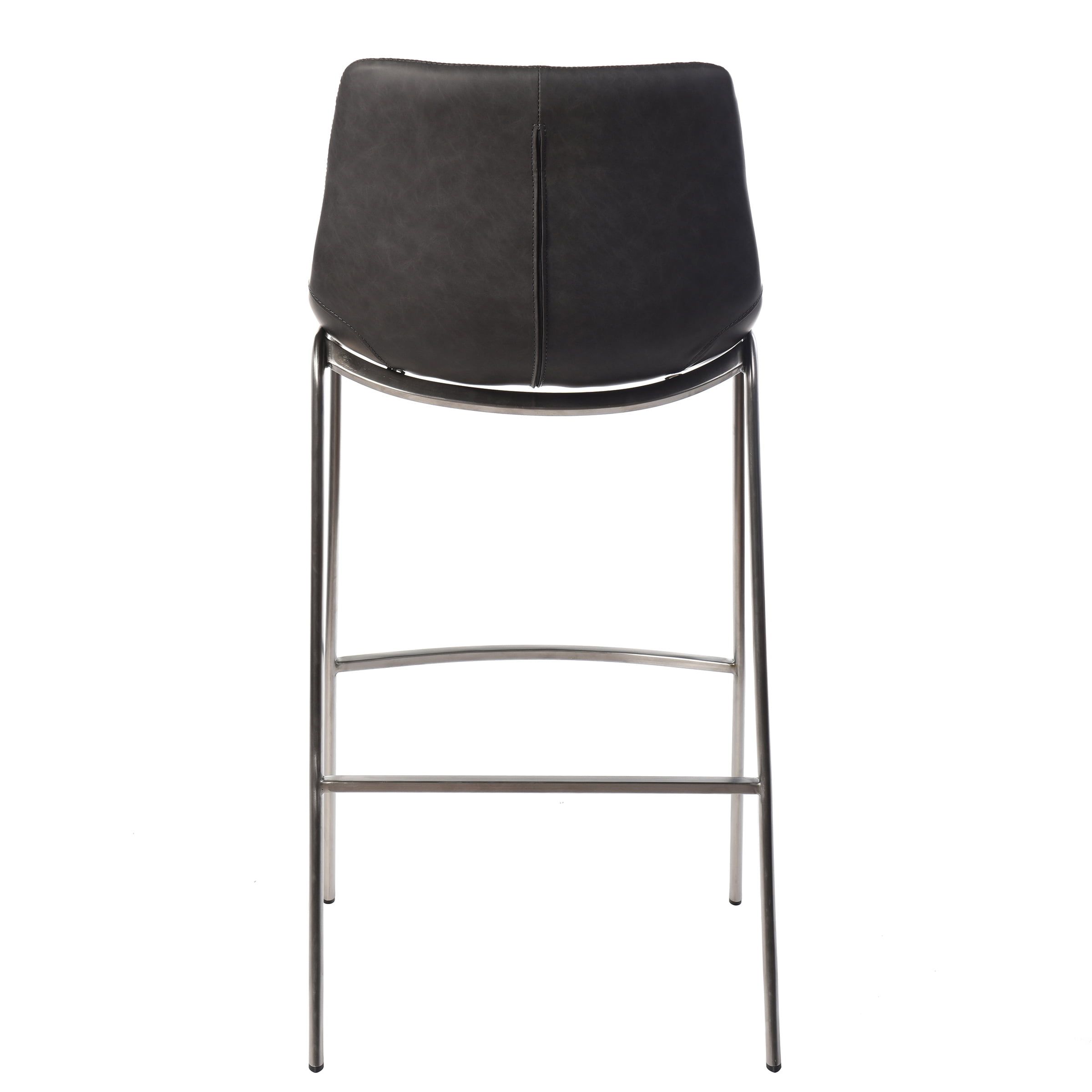 Gemma 41" Quilted Black Faux Leather Bar Stool with Stainless Steel Legs