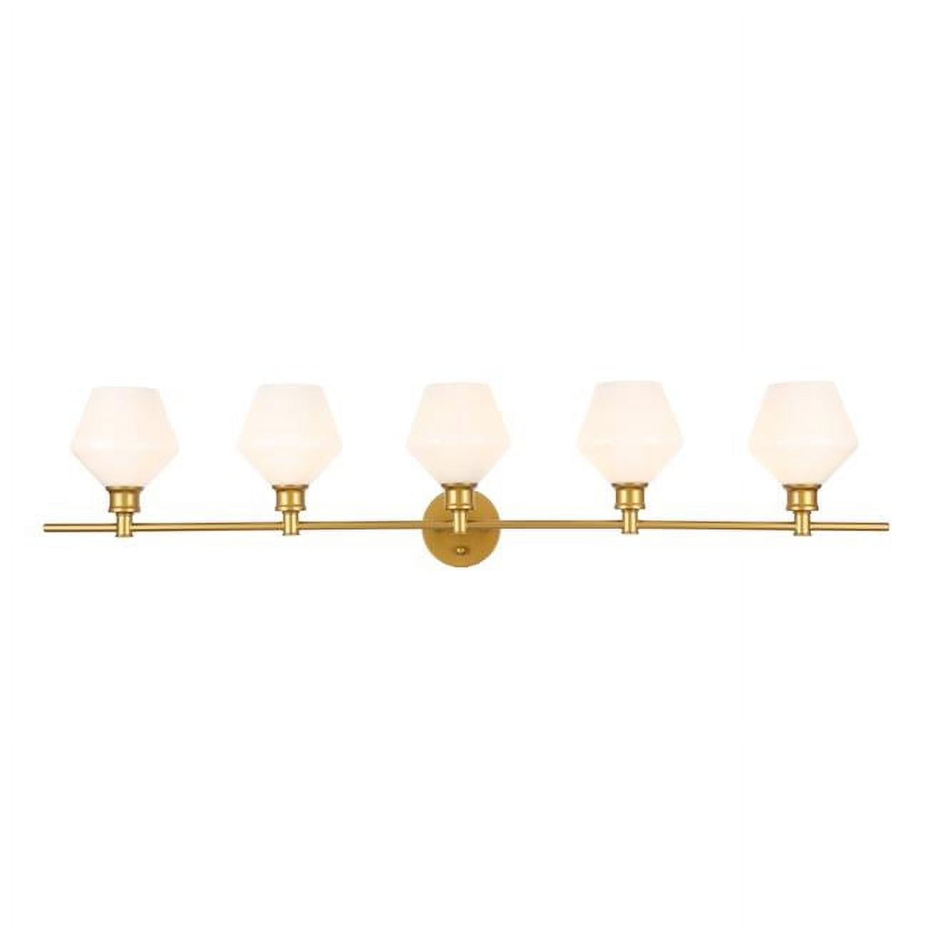 Gene 5-Light Brass Wall Sconce with Frosted White Glass Shades