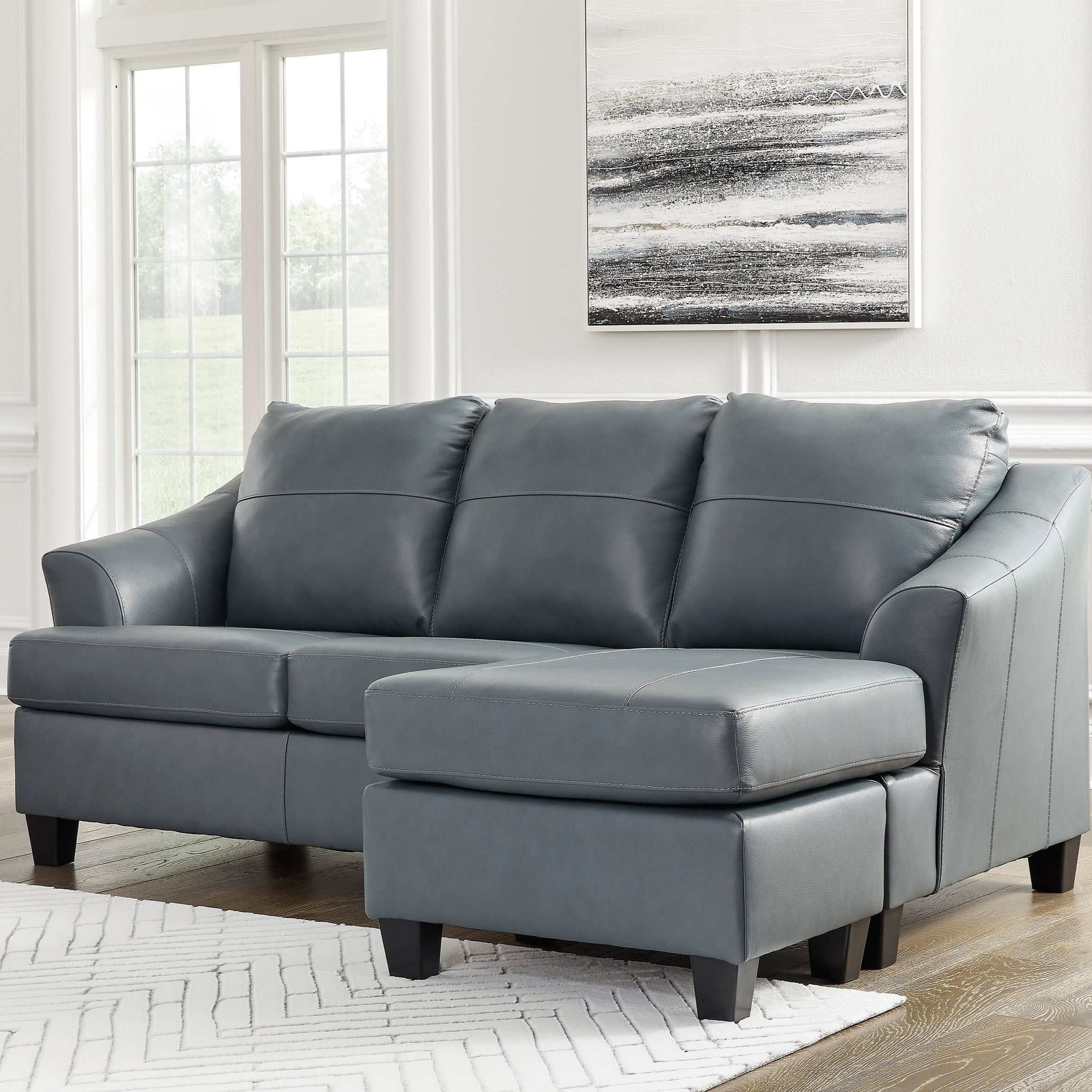 Steel Blue Faux Leather Sectional Sofa with Chaise Lounge