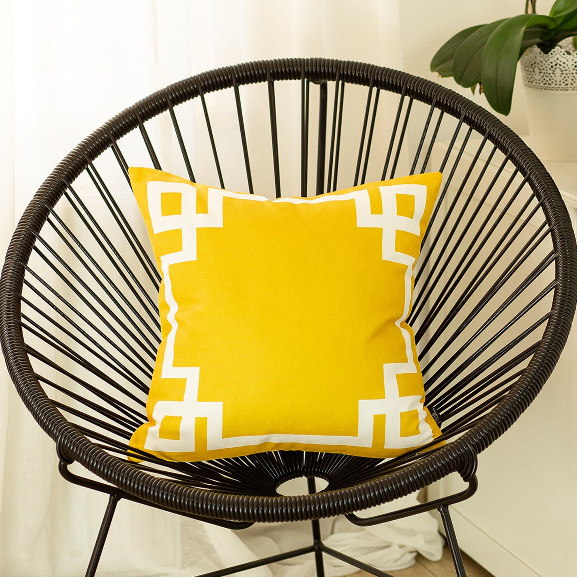 Yellow and White Geometric Polyester Throw Pillow Cover 20" x 20"