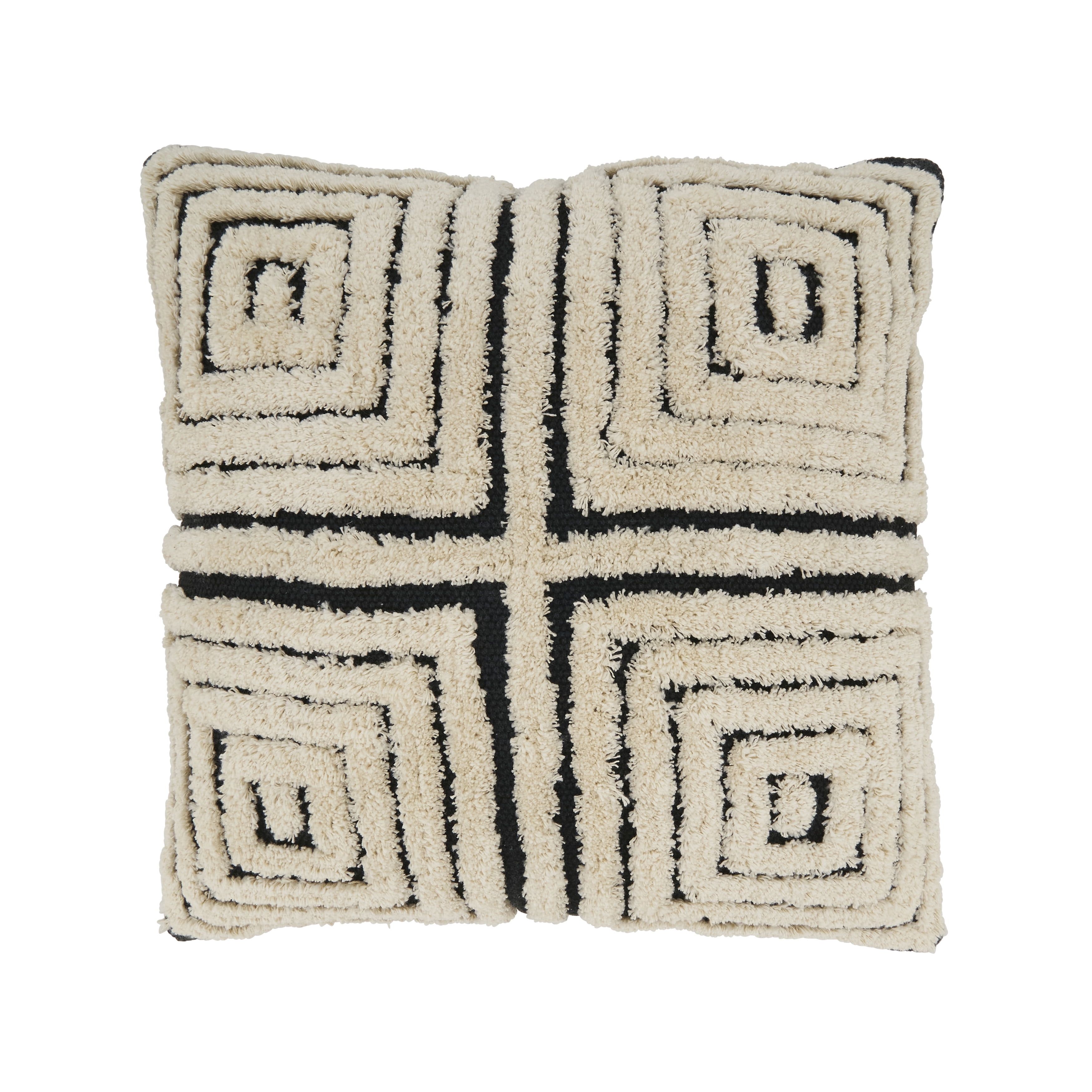 Geometric Bliss 20" Black and Natural Tufted Down Throw Pillow