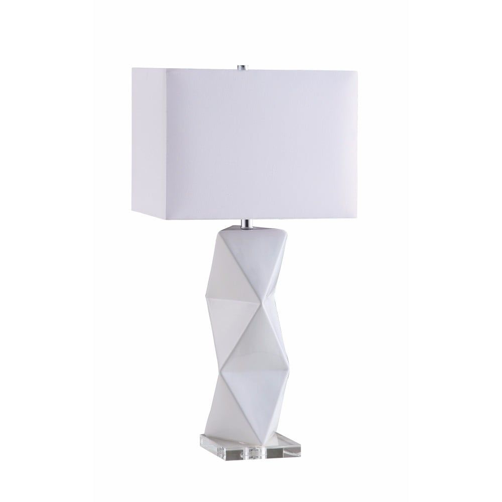 White Geometric Ceramic Base Table Lamp with Rectangular Shade