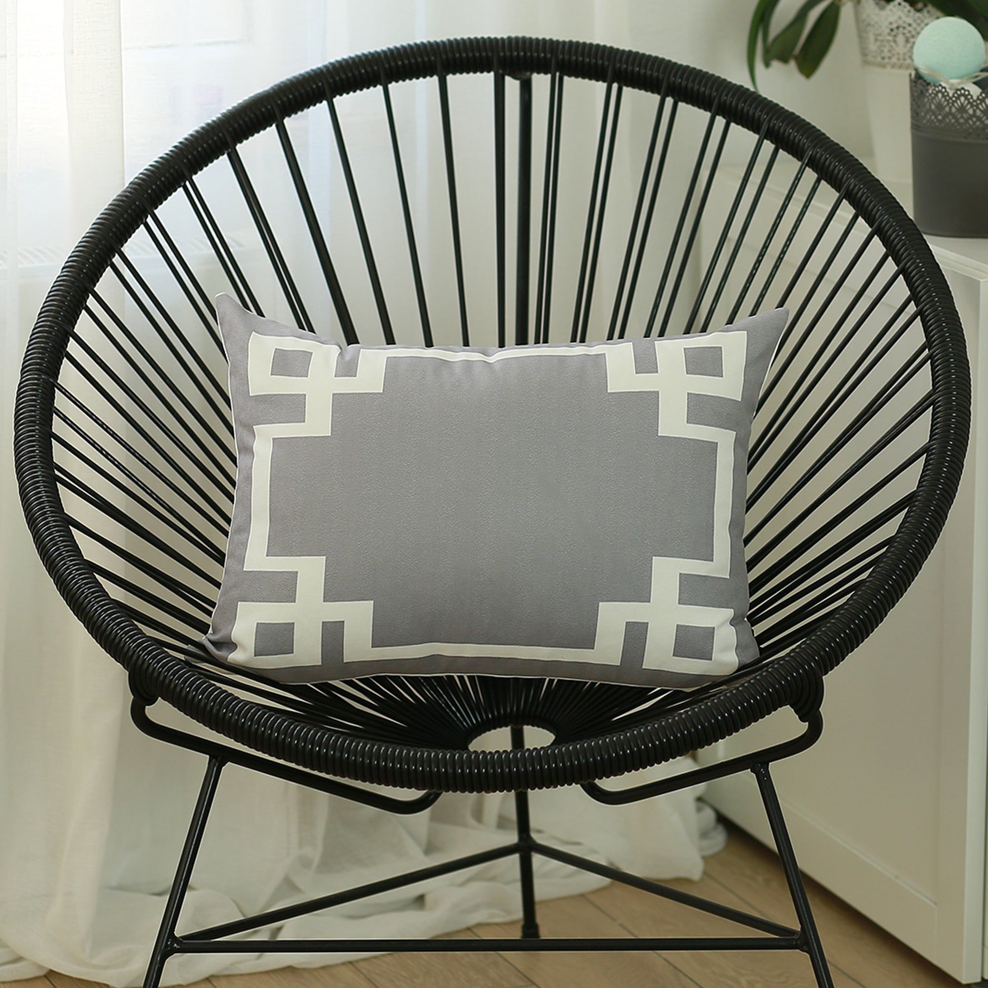 Geometric Grey and White Polyester Throw Pillow Cover