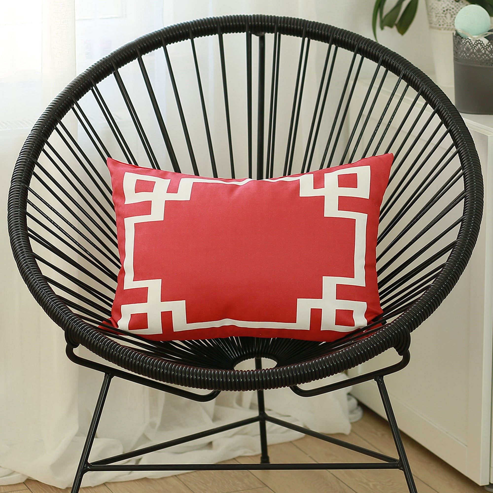 Red and White Geometric Polyester Throw Pillow Cover