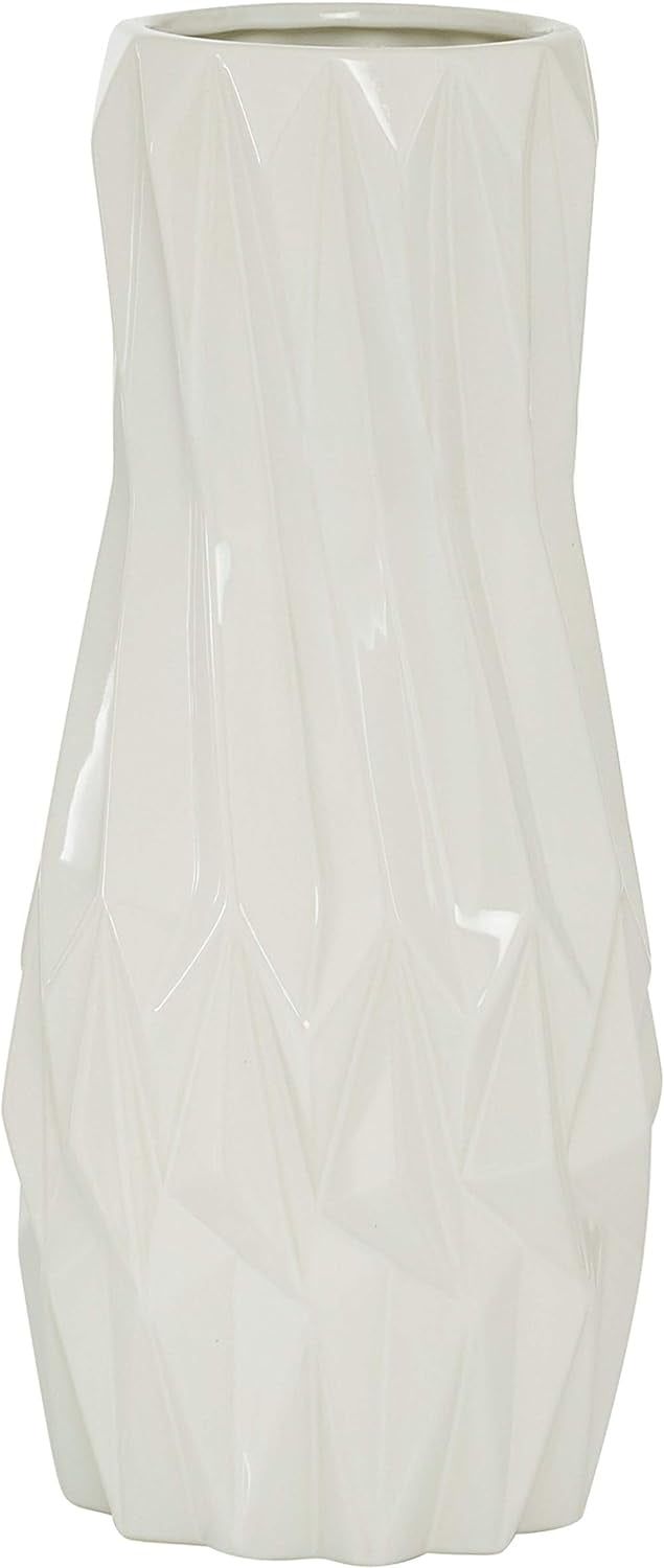 Sleek Elegance White Glossy Geometric Ceramic Vase 7" X 16.25"