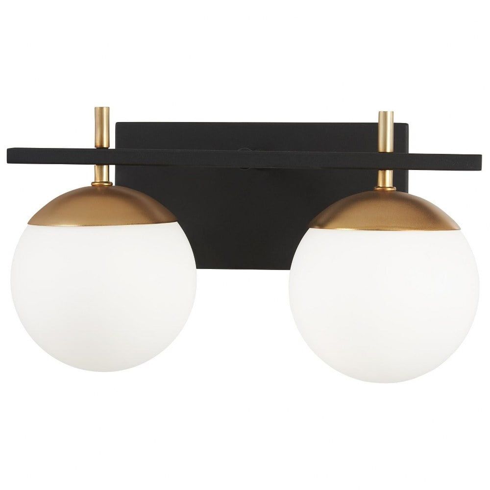 Weathered Black and Autumn Gold 2-Light Wall Sconce with Etched Opal Glass