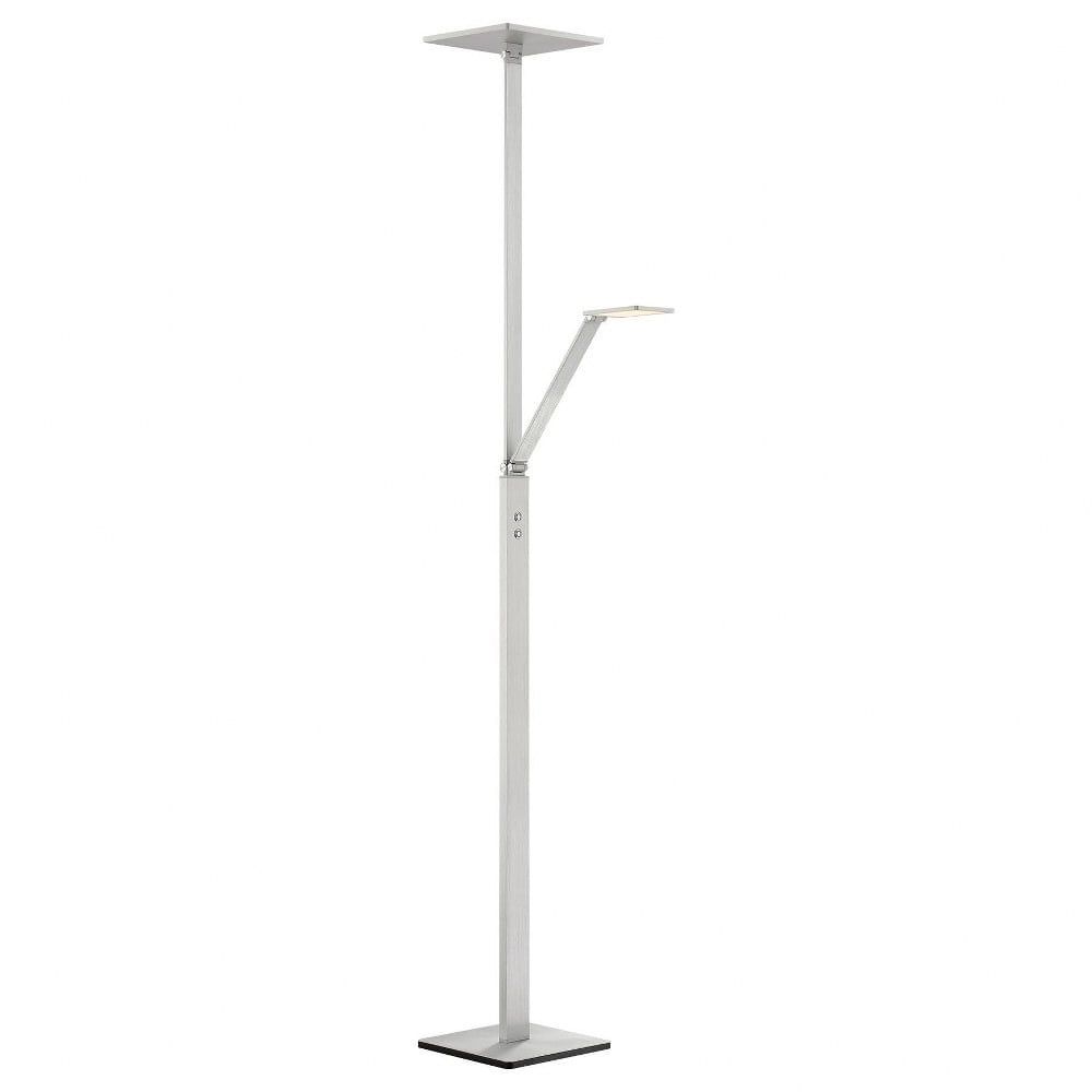 Tall Chiseled Nickel Adjustable LED Floor Lamp with White Acrylic Shade