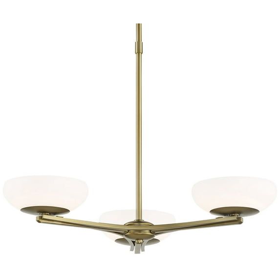 Soft Brass 24" Modern 3-Light LED Chandelier with Etched Opal Glass