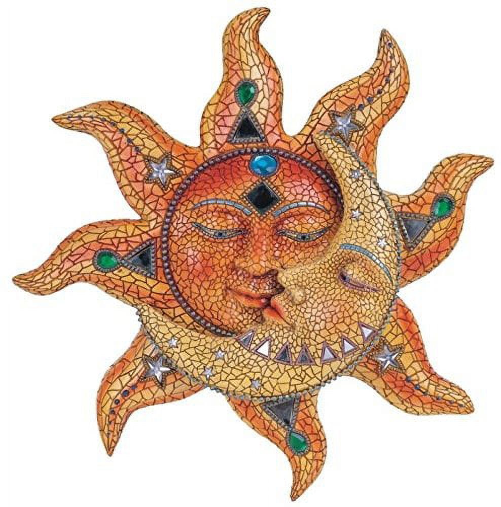 13'' Multicolor Polyresin Mosaic Sun and Moon Wall Plaque