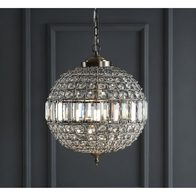 Georgina 16" Antique Brass Crystal LED Drum Pendant