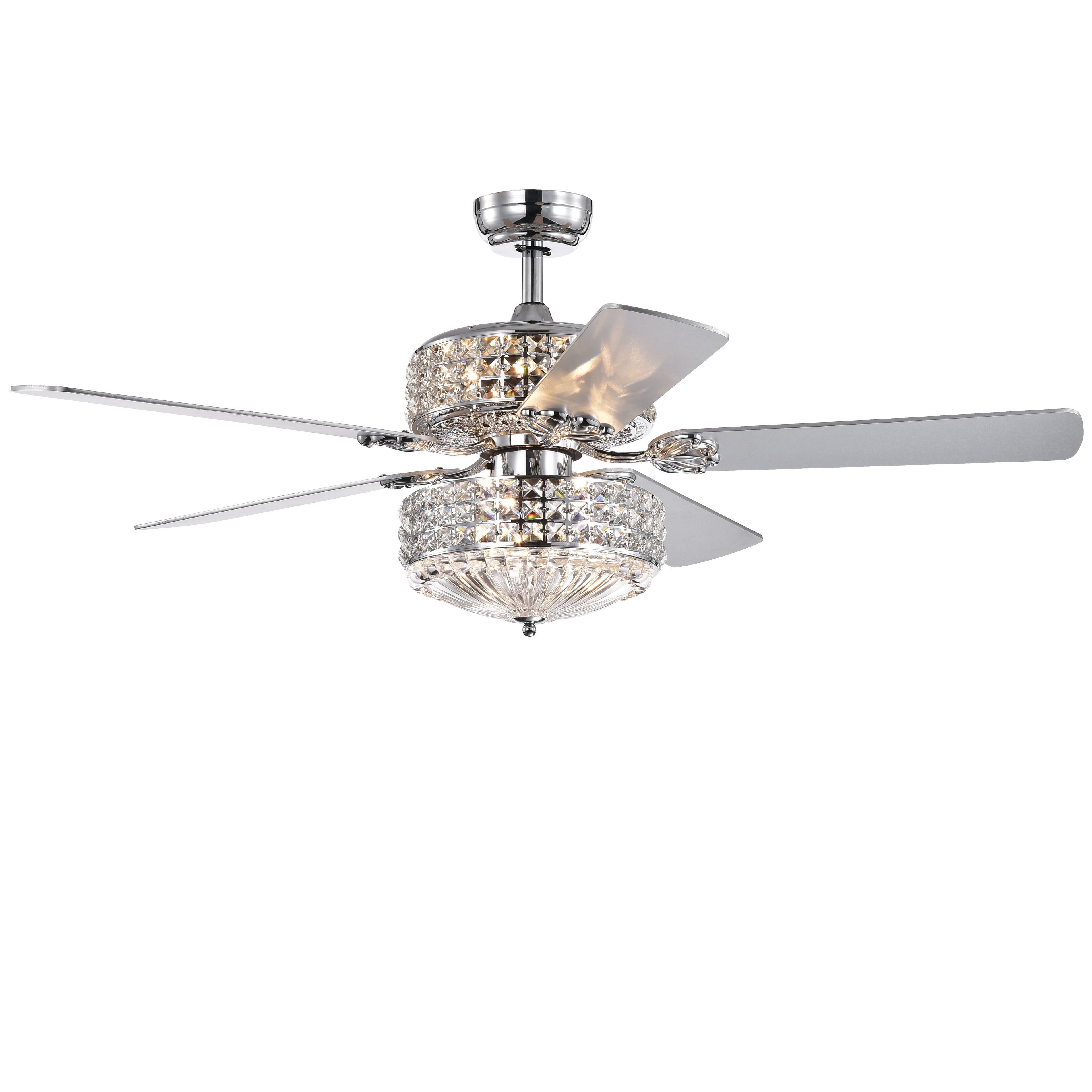 52-Inch Chrome Ceiling Fan with Crystal Shades and Remote