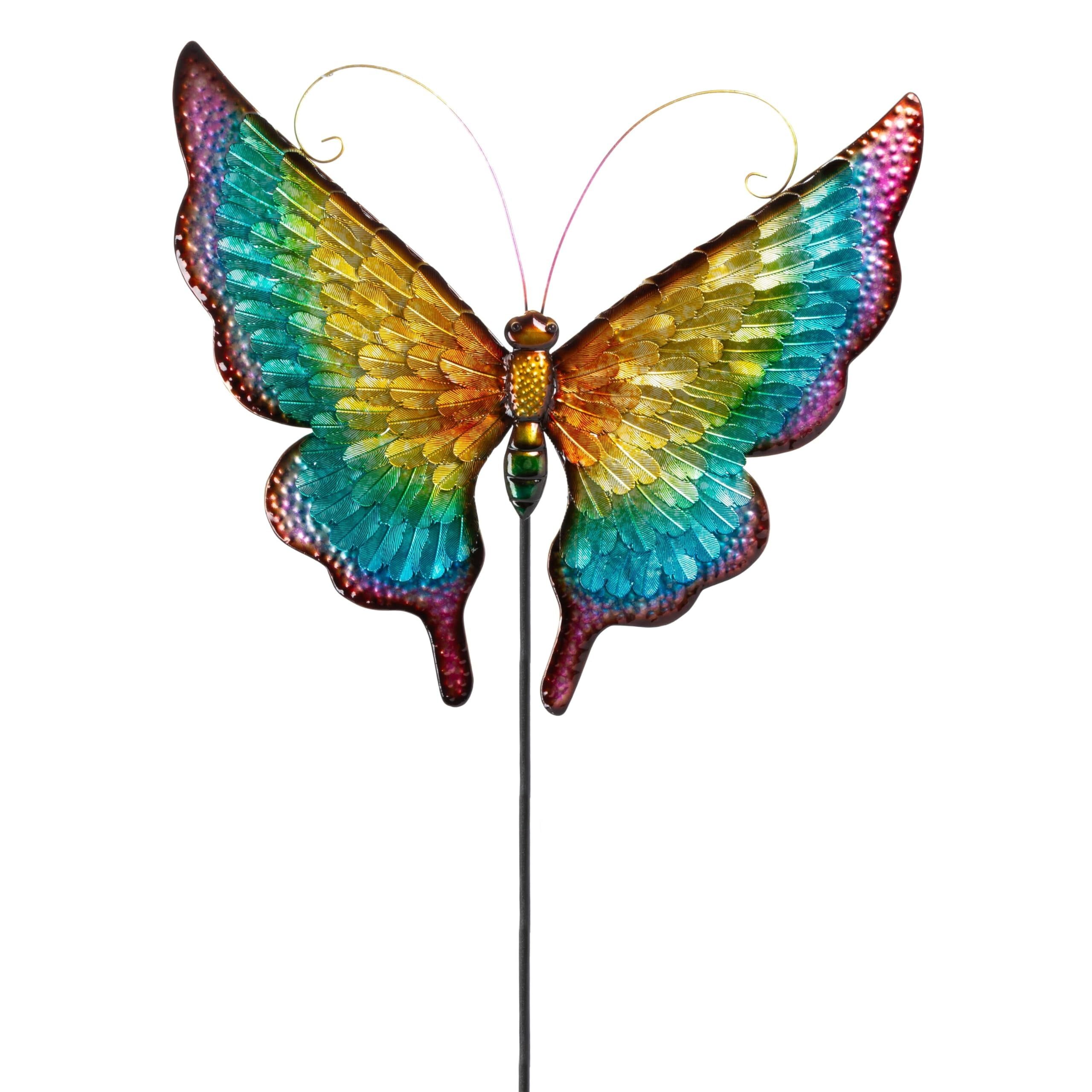 59" Iridescent Multicolor Metal Butterfly Yard Stake