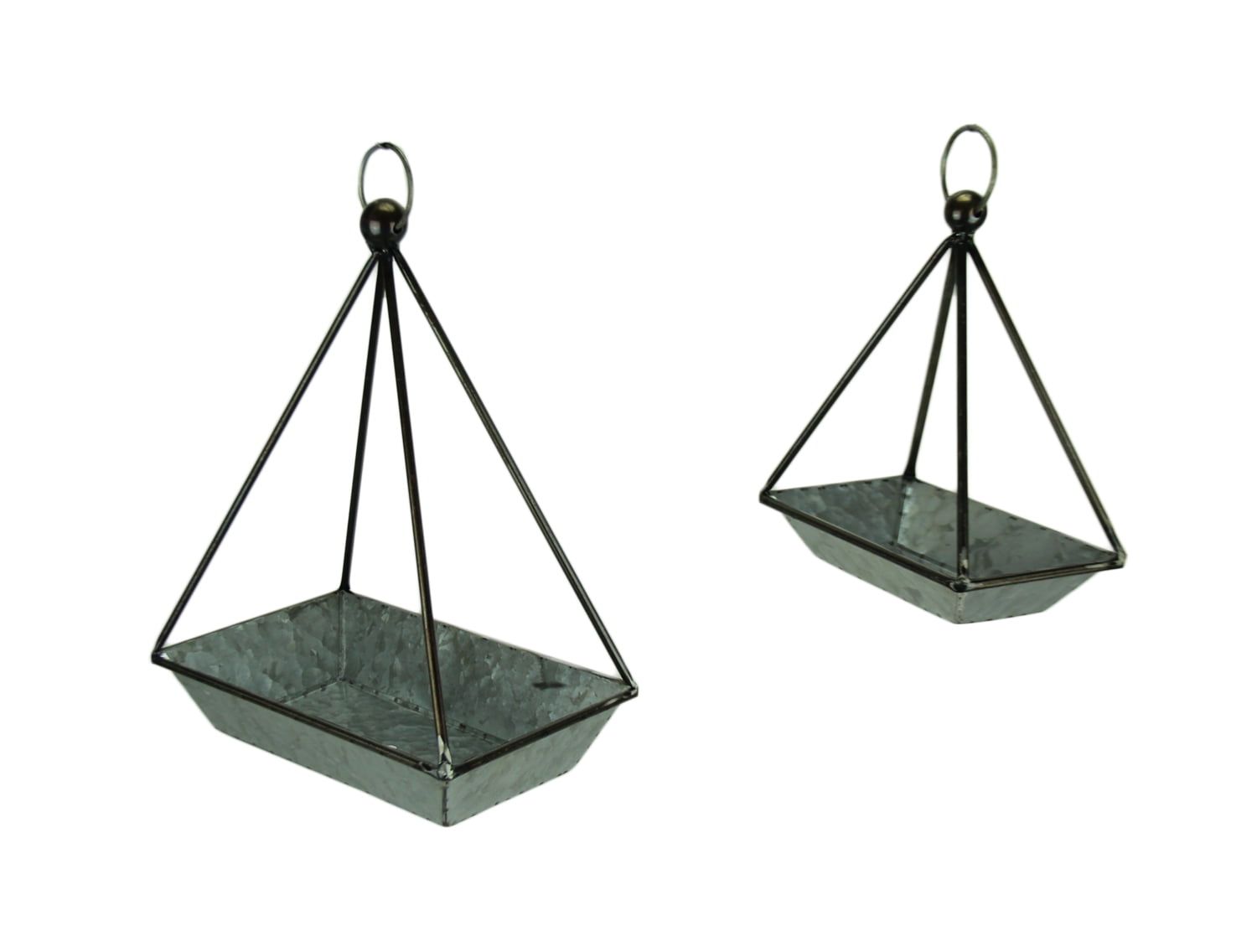 Galvanized Metal Rectangular Indoor/Outdoor Hanging Planters, Set of 2