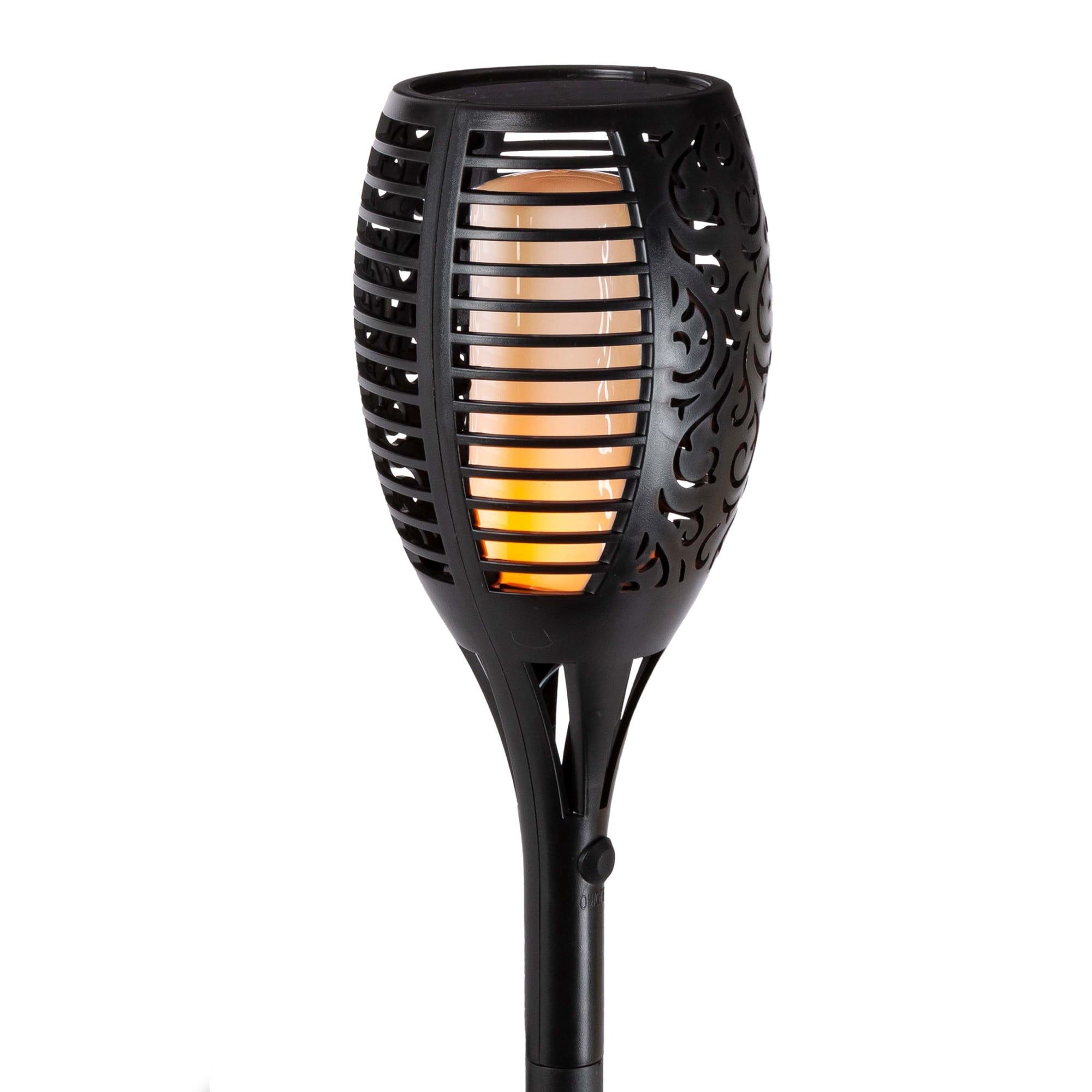 Black Solar LED FireGlow Torch Lantern with Multifunction Attachments