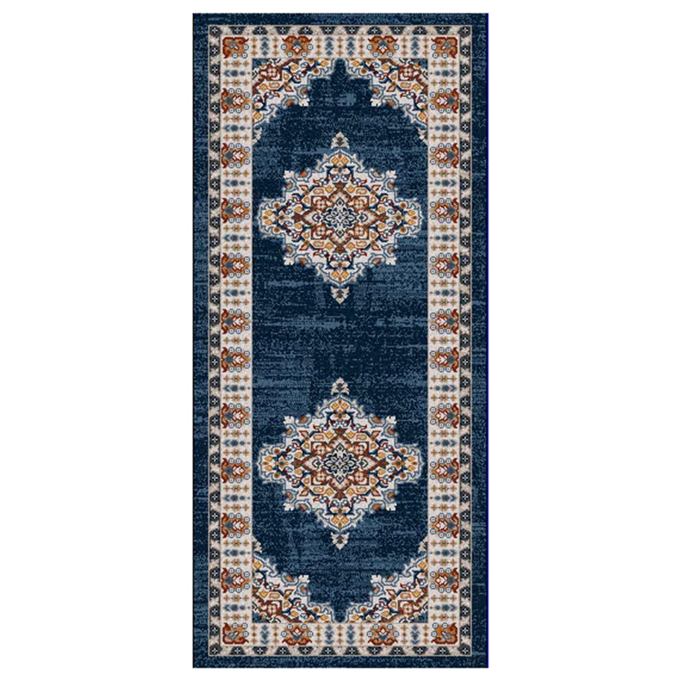 Navy Blue and Ivory Tufted Synthetic Runner Rug, 2'2"x6"