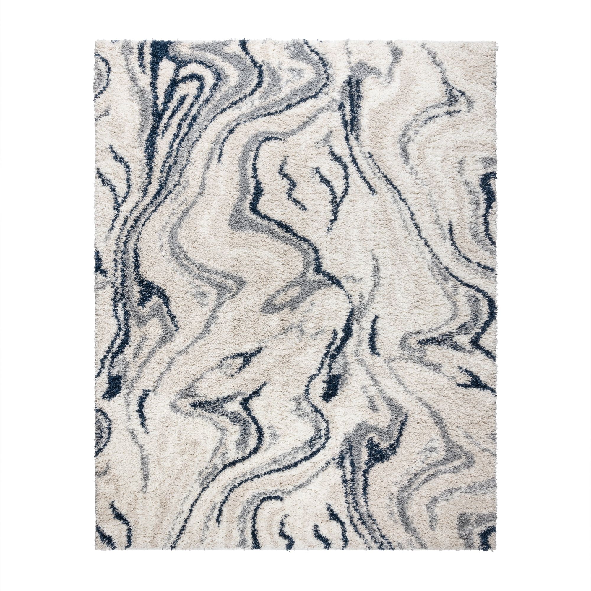 Anjou Navy and Beige Abstract Shag 8' x 10' Area Rug