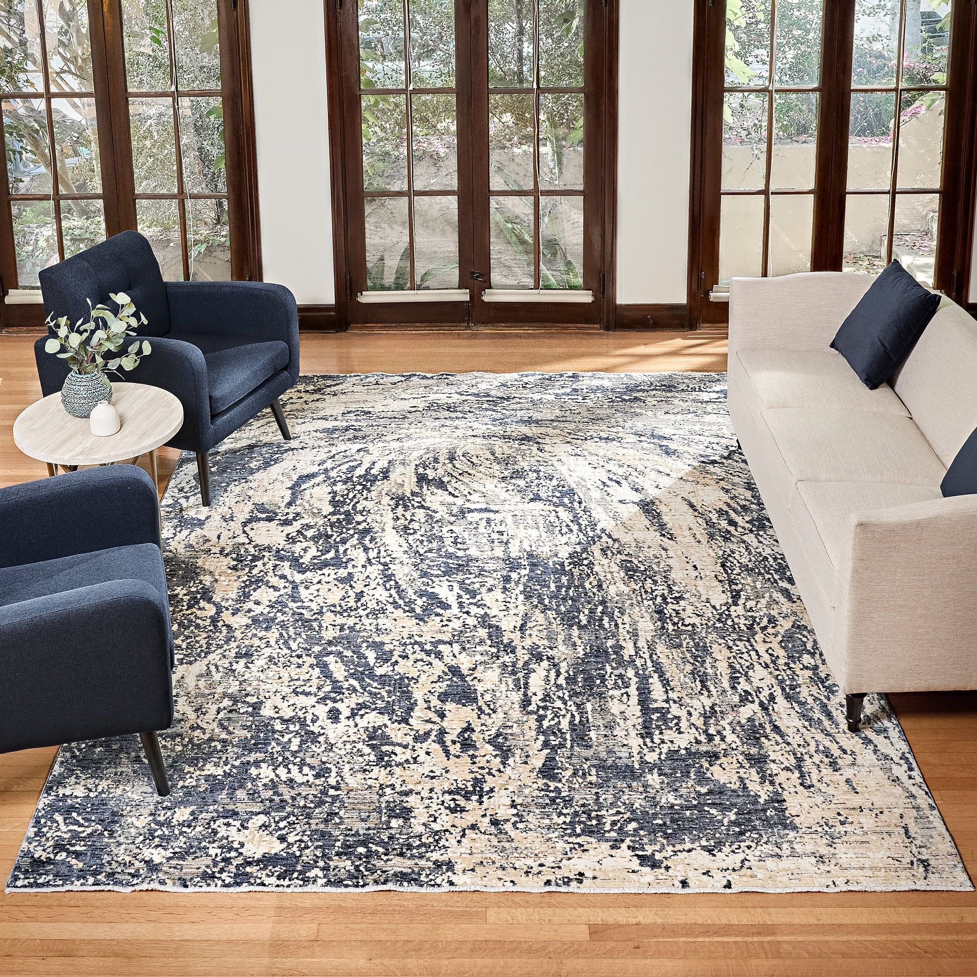 Damita Exton Blue and Beige 6' x 9' Abstract Area Rug