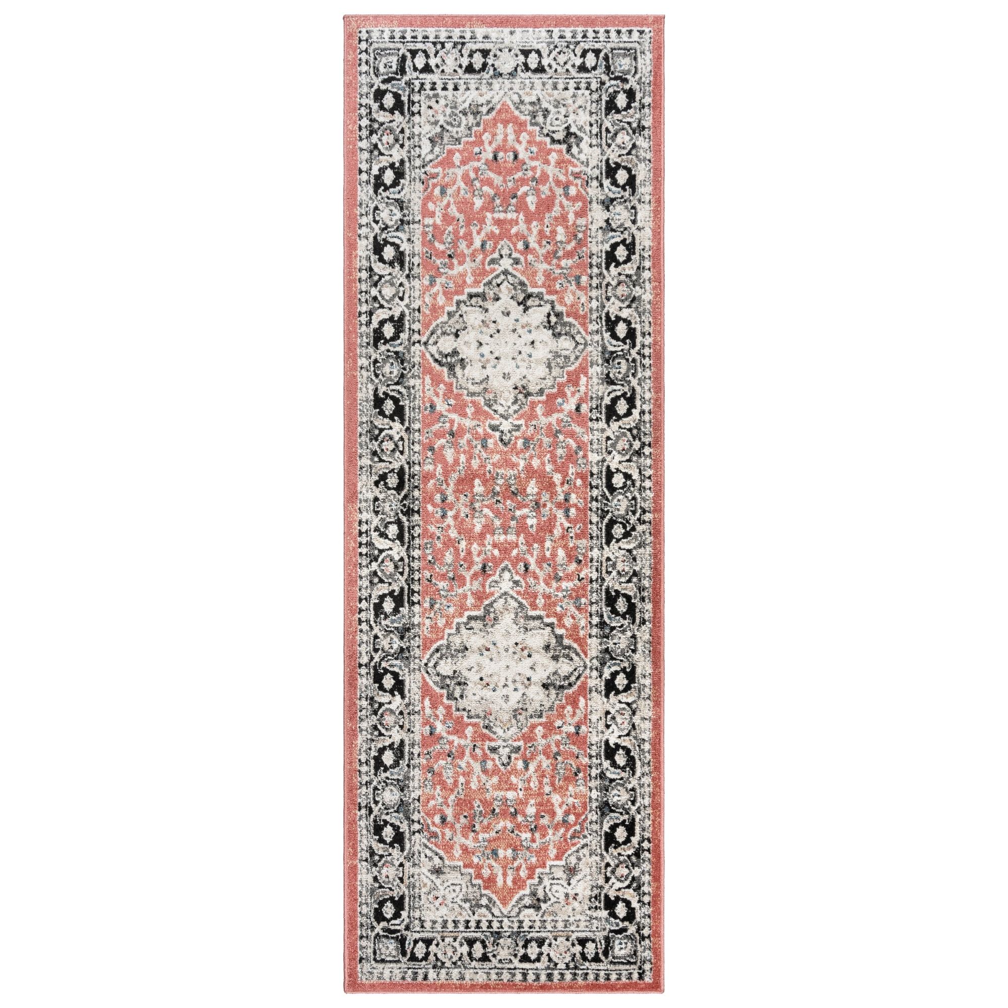 Rose and Black Tufted Synthetic 2x6 Runner Rug