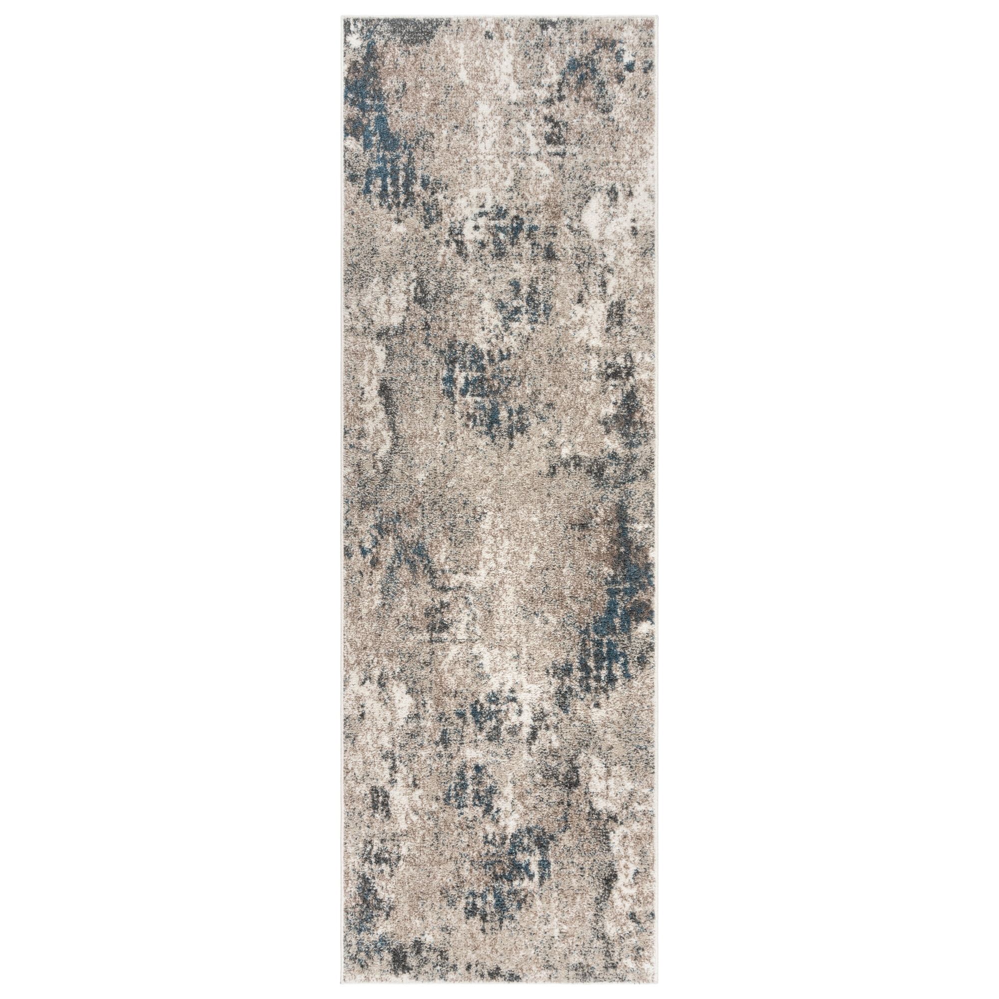 Huma Beige and Blue Tufted Polypropylene 2x8 Runner Rug