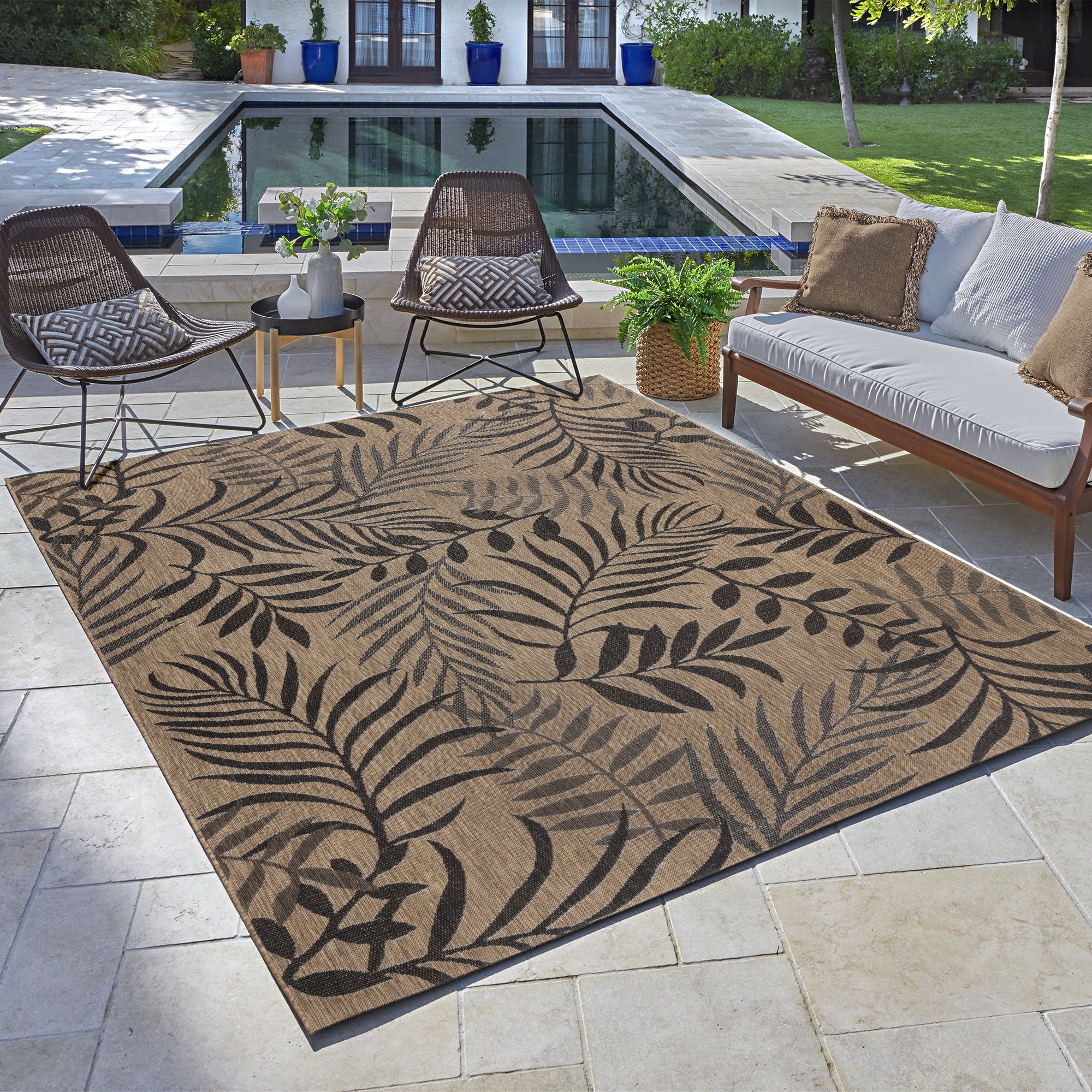 Chestnut Black 6' x 9' Flat Woven Synthetic Outdoor Rug