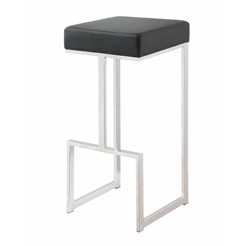 Contemporary Black Leather & Chrome 31" Backless Counter Stool