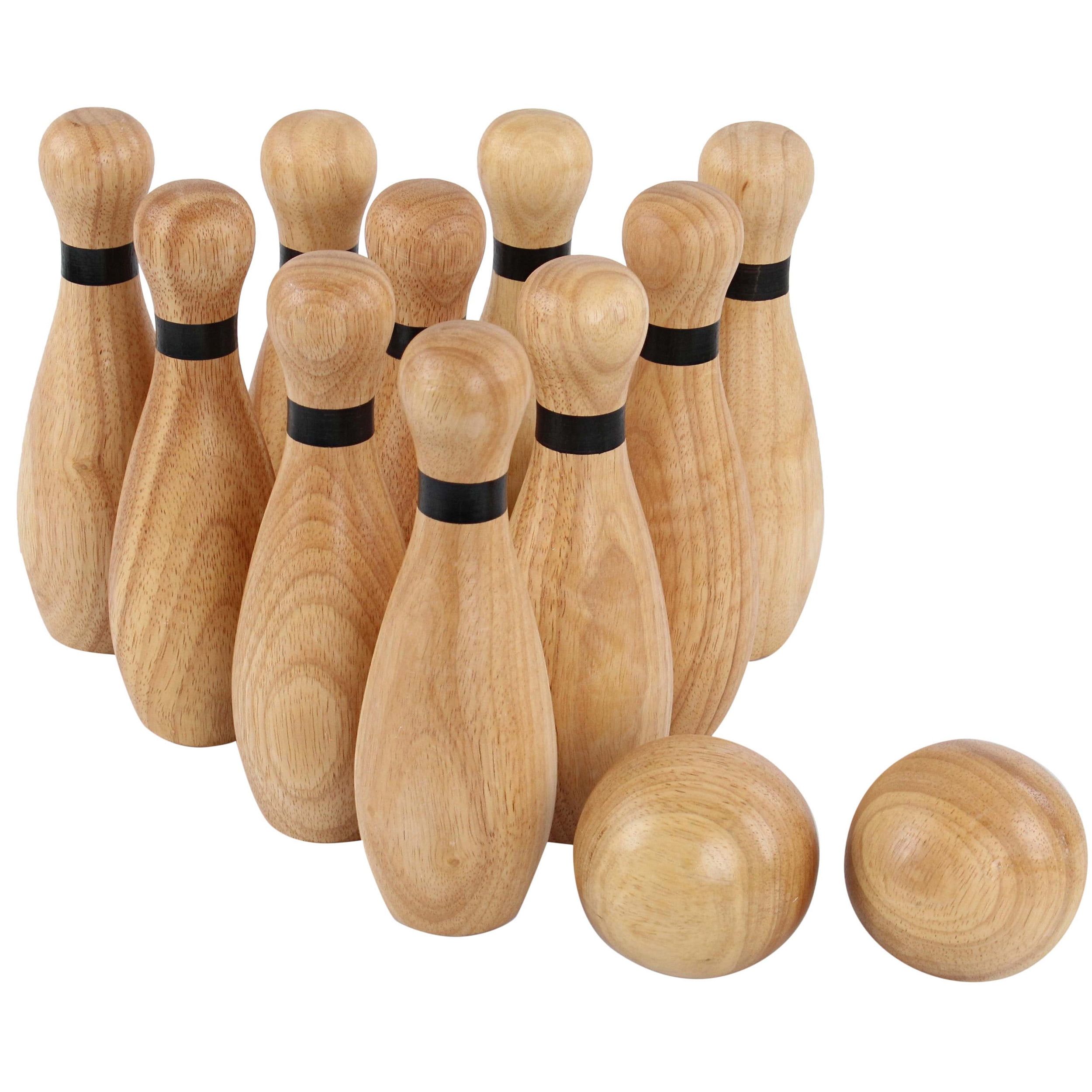 Natural Rubberwood 12-Piece Lawn Bowling Set for Kids and Adults