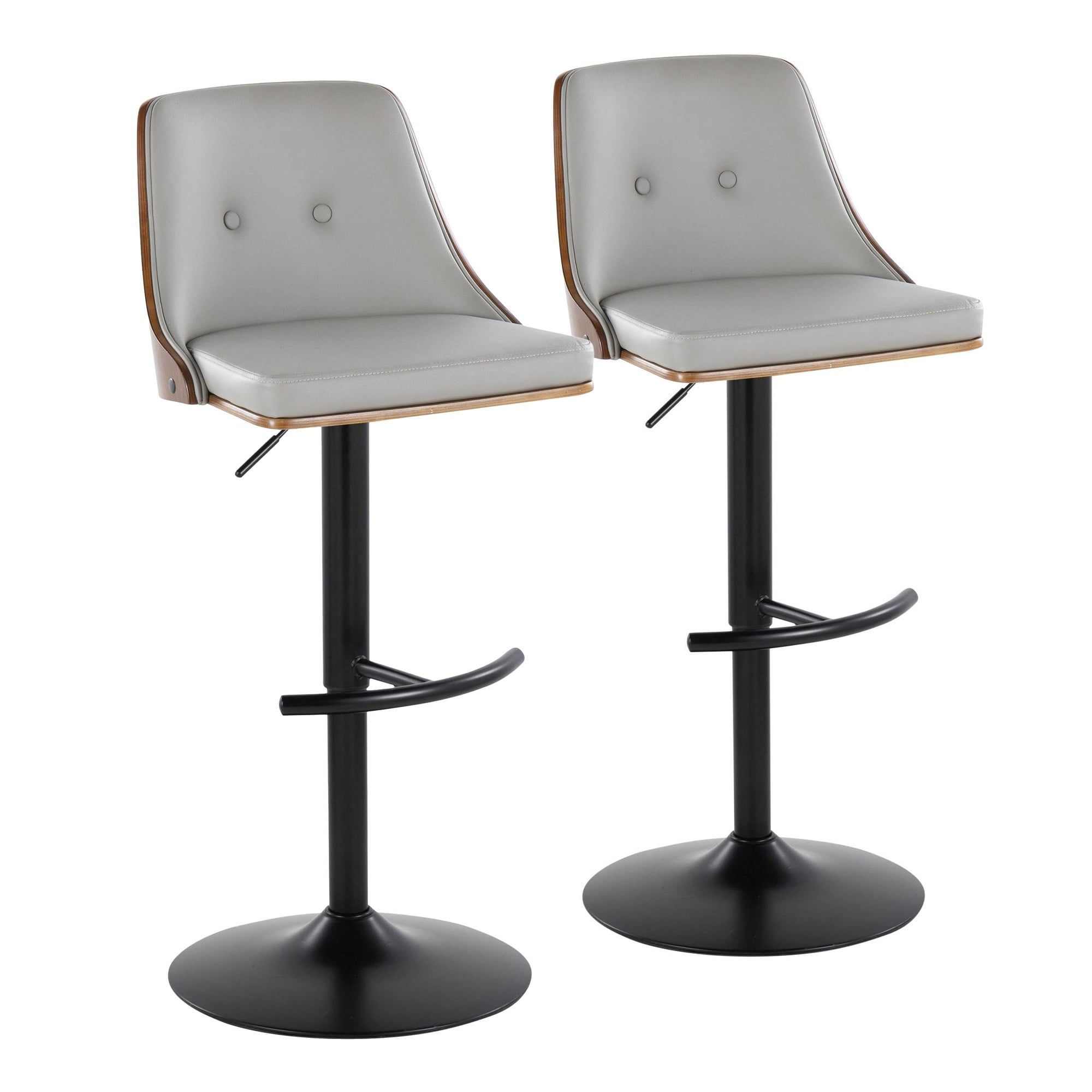 Gianna Light Grey Adjustable Swivel Bar Stools with Walnut Wood