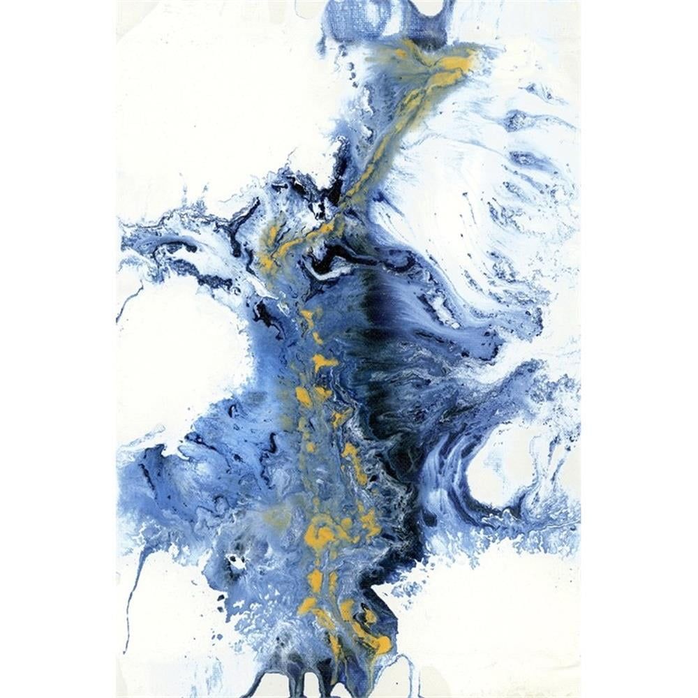 Large Blue and White Abstract Canvas Art with Gold Accents