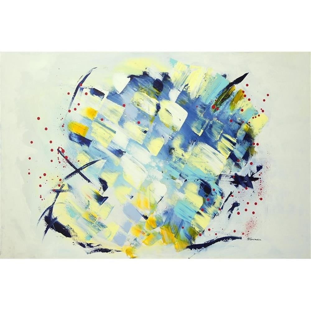 Giant 84x54 Yellow and Blue Abstract Canvas Art