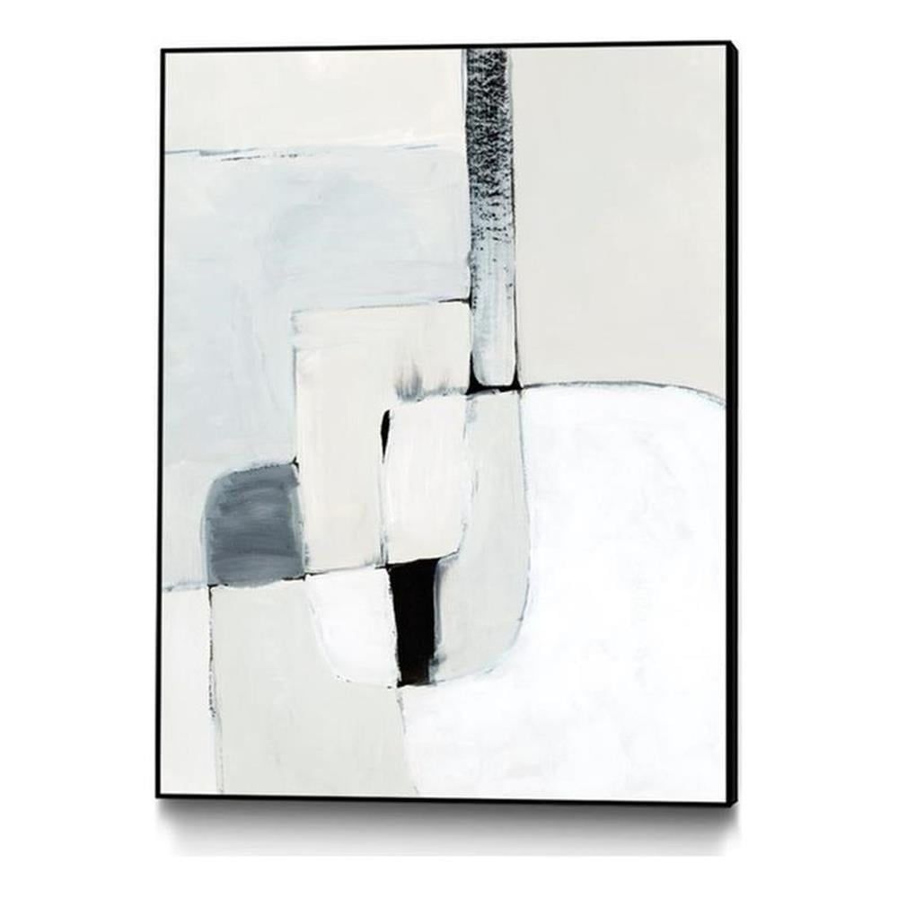 Soft Spoken Abstract 24x32 White and Gray Framed Canvas