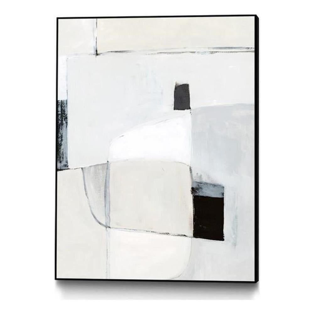 Modern Abstract Black and White 24x32 Framed Canvas Art